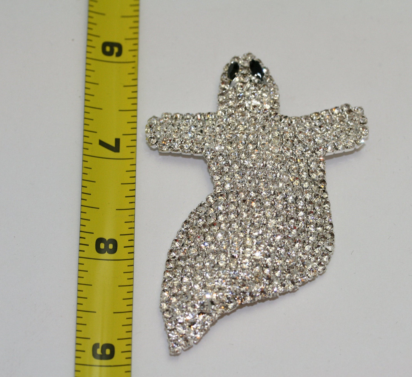 Vintage Jewelry Giant Adorable Rhinestone Spooky Flying Ghost Halloween Pin Brooch