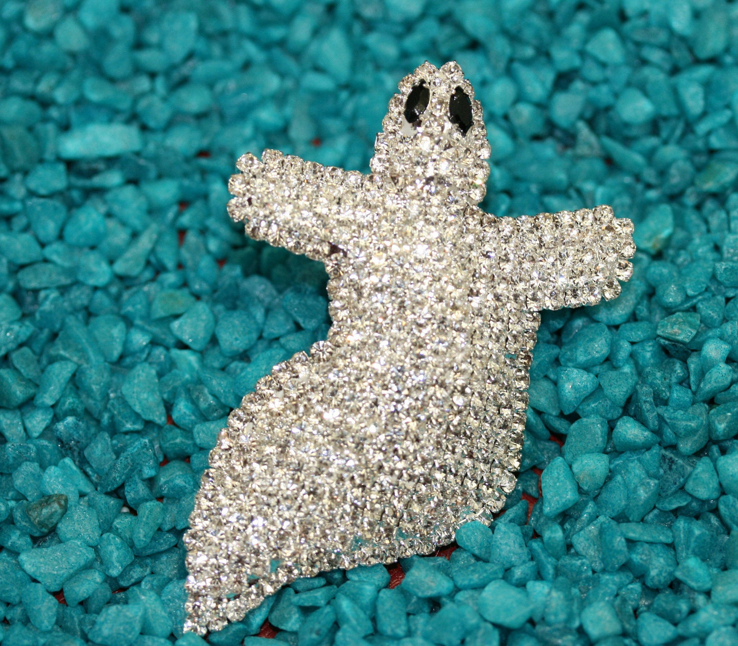 Vintage Jewelry Giant Adorable Rhinestone Spooky Flying Ghost Halloween Pin Brooch