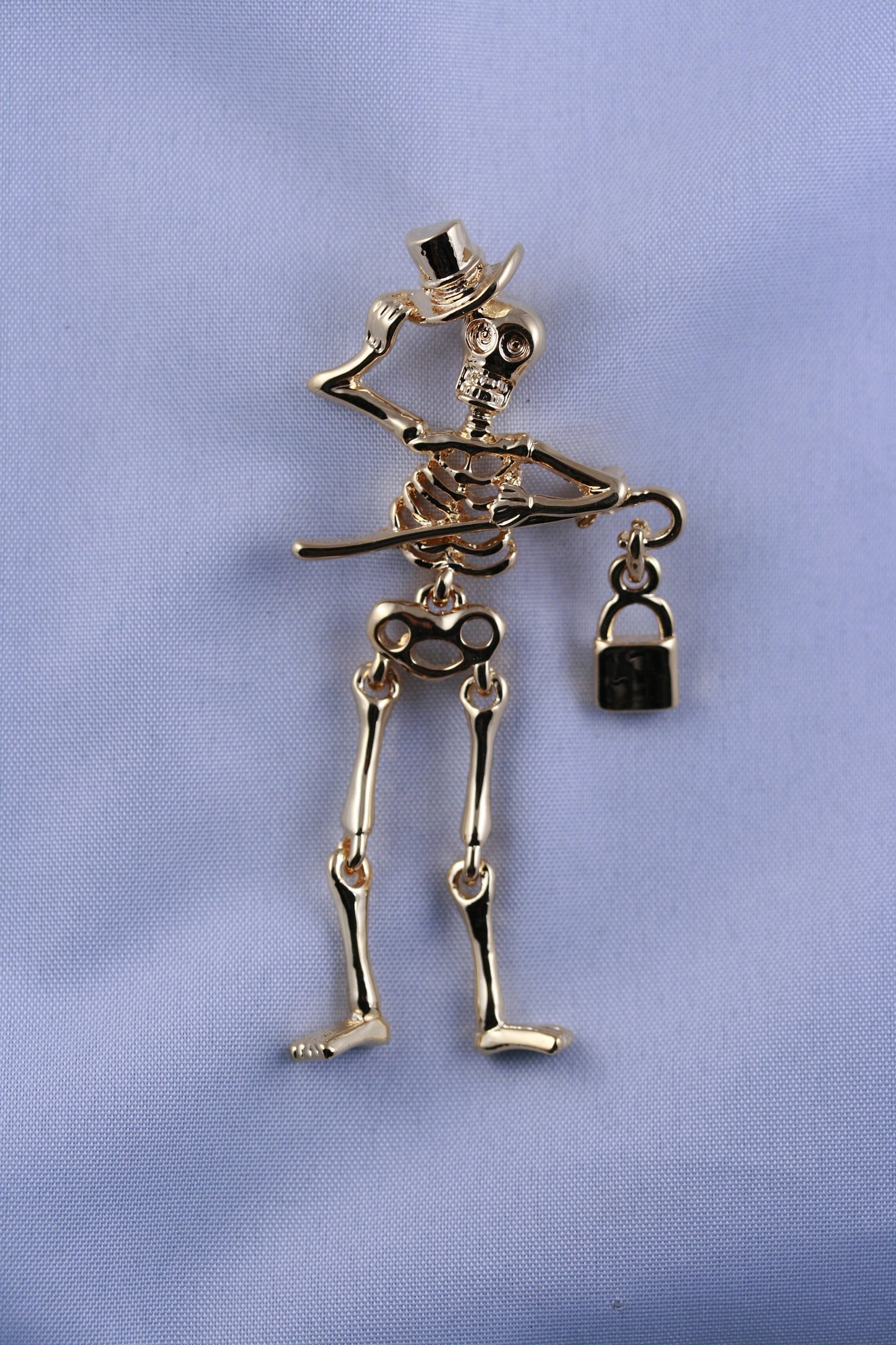 Vintage Jewelry Adorable Antique Gold Tone Moveable Skeleton Halloween Pin Brooch