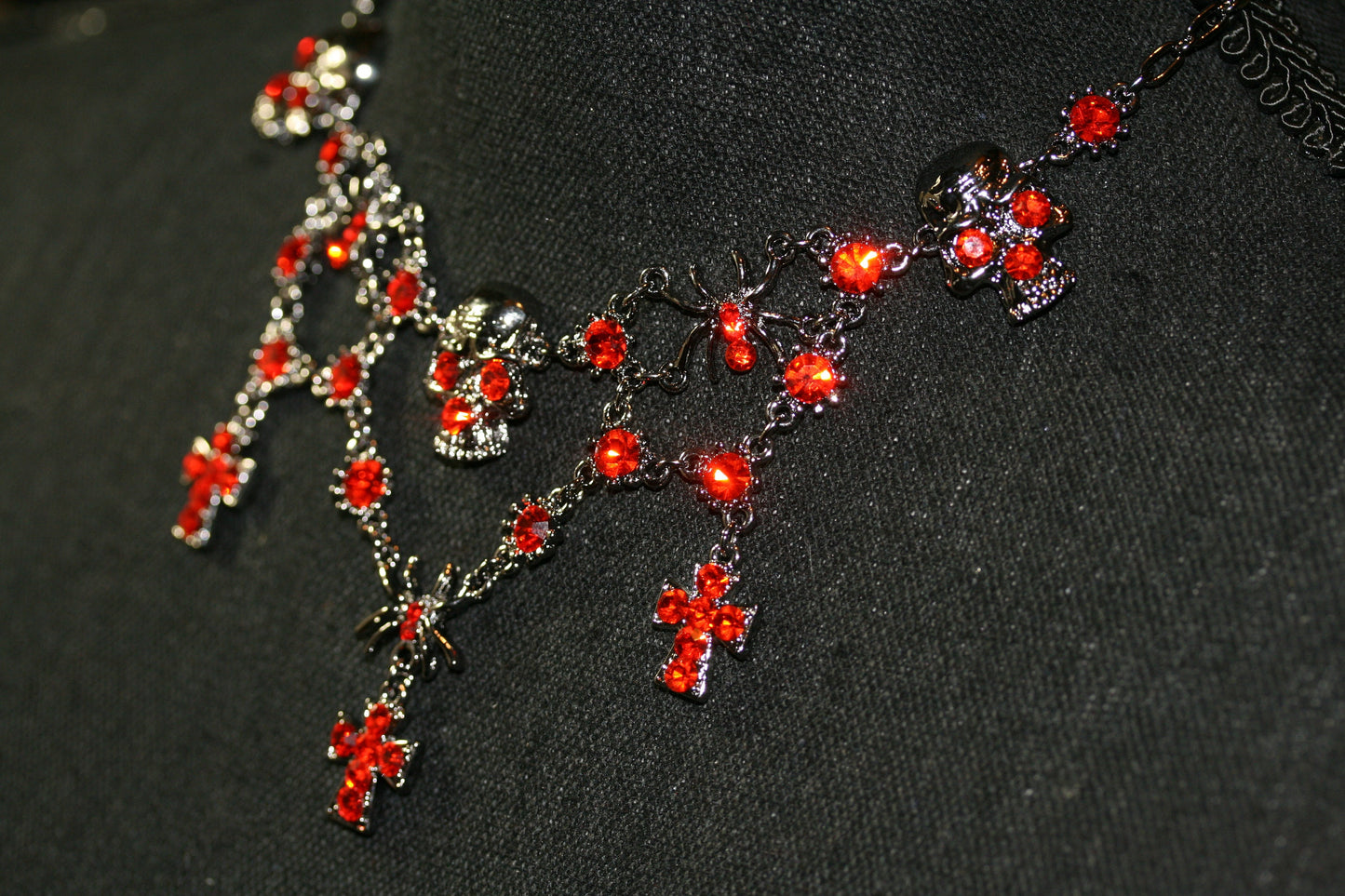 Halloween Rhinestone Spider Skull Choker Necklace Vintage Cross Jewelry