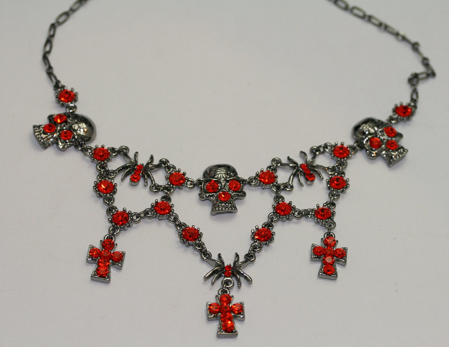 Halloween Rhinestone Spider Skull Choker Necklace Vintage Cross Jewelry