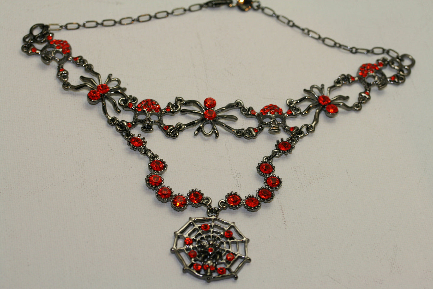 Vintage Halloween Rhinestone Spider, Web, Skull Choker Necklace Jewelry