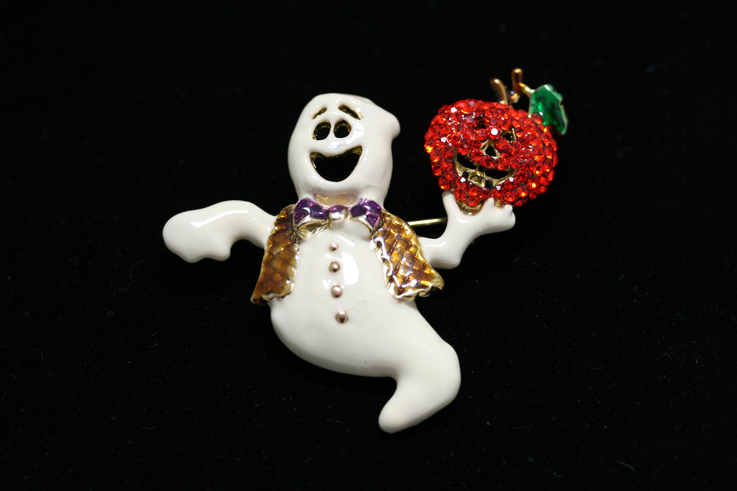 Ghost Pumpkin Pin Halloween Casper Austrian Rhinestone Crystal Brooch Pin