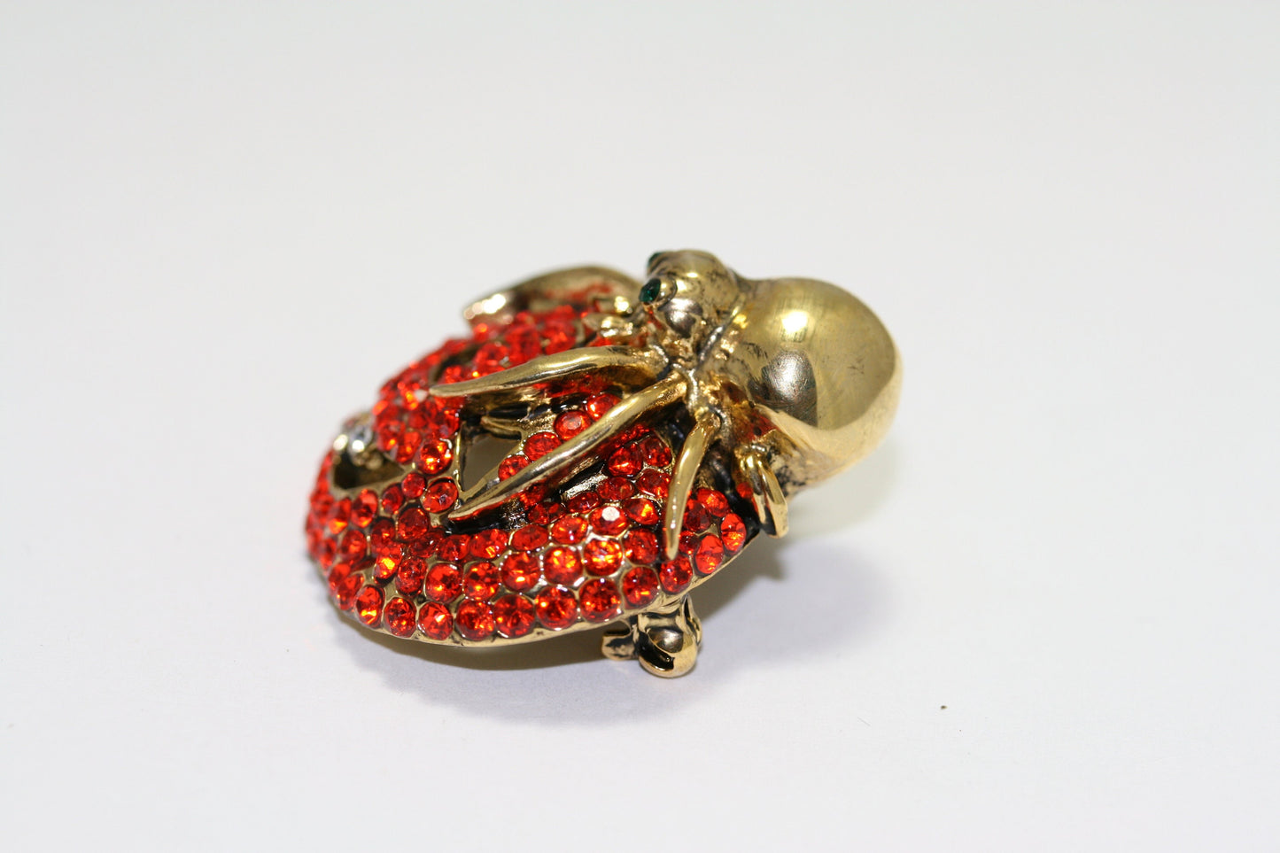 Vintage Rhinestone Halloween Orange Pumpkin with Spider Crystal Pin Brooch, Crystal Pumpkin Brooch, Crystal Spider Pin