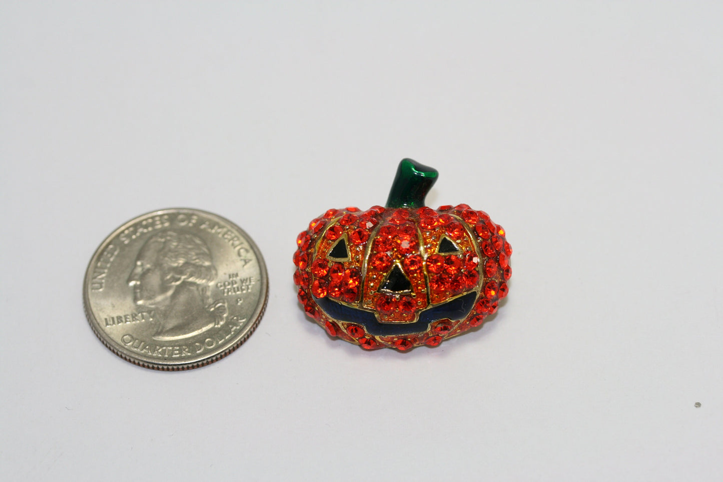 Orange Rhinestone Crystal Halloween Pumpkin With Black Enamel Smiley Face Pin Brooch
