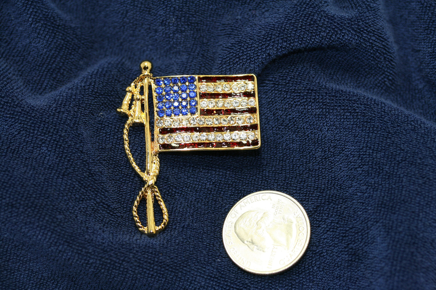 Rhinestone Patriot USA Flag Brooch Pin, Crystal USA Flag Brooch, Patriotic 4th of July Flag Jewelry Gift