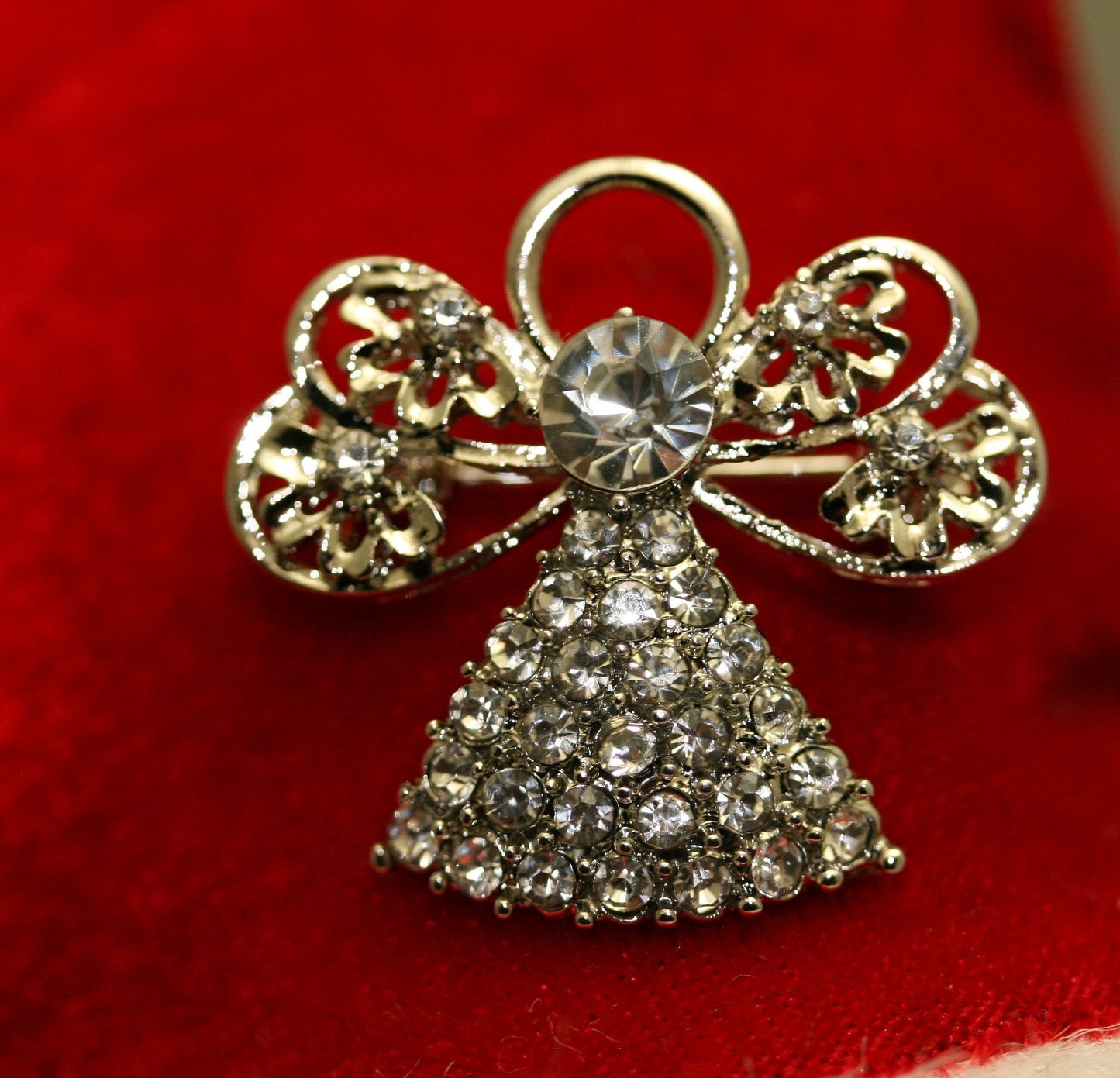 Silver-Plated Clear Rhinestone Angel Brooch Pin, Angel Pin, Angel Jewelry Gift