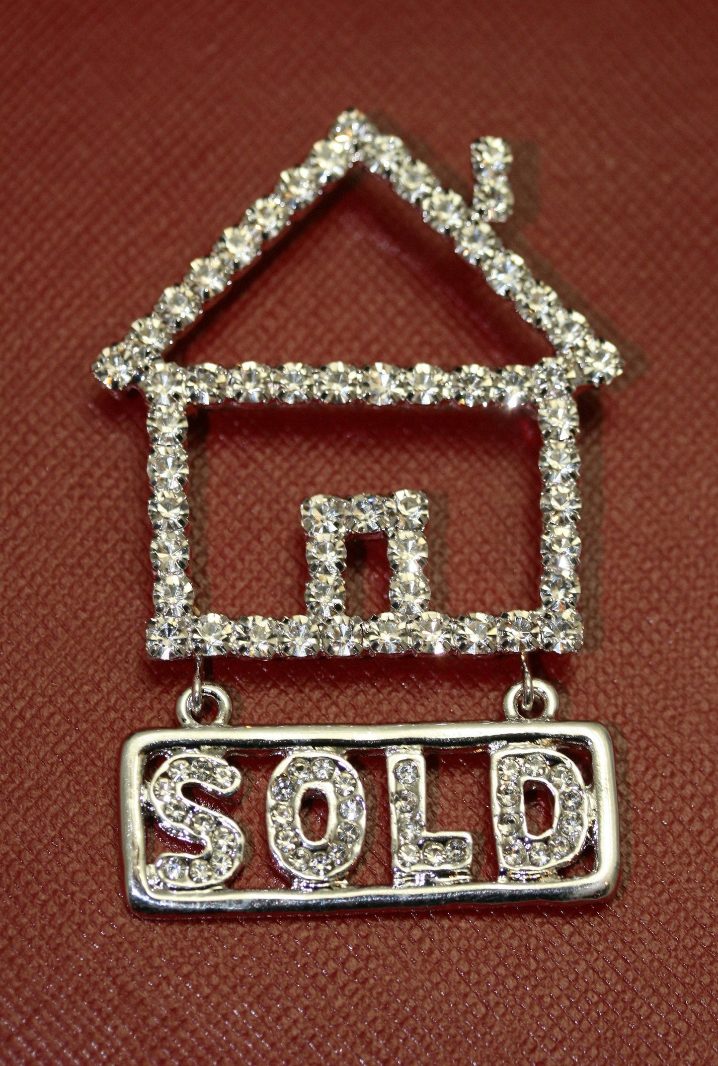 Silver Tone Rhinestone House Home Sold Sign Realtor Brooch Pin