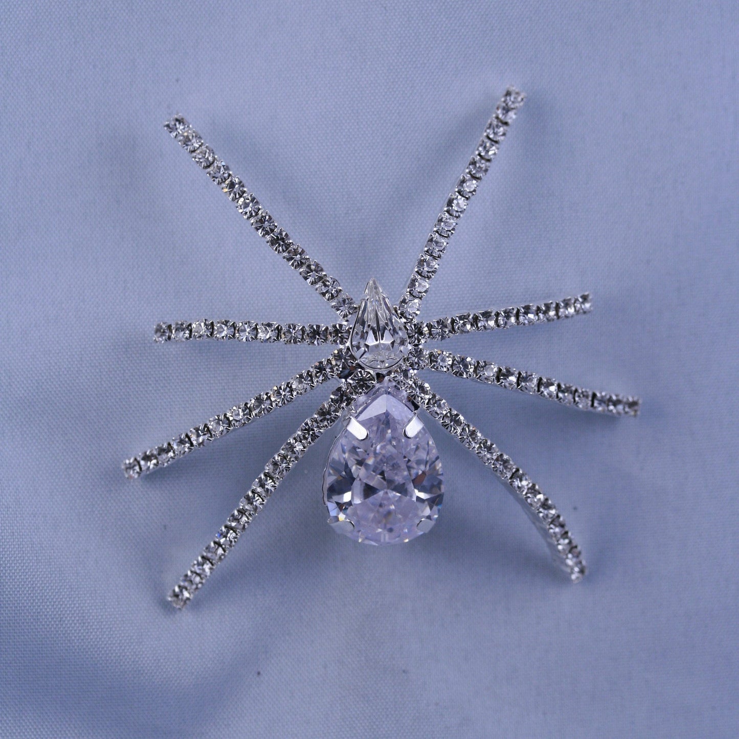 Silver Tone Clear Rhinestone 3D Halloween Spider Pin Brooch, Spider Pin