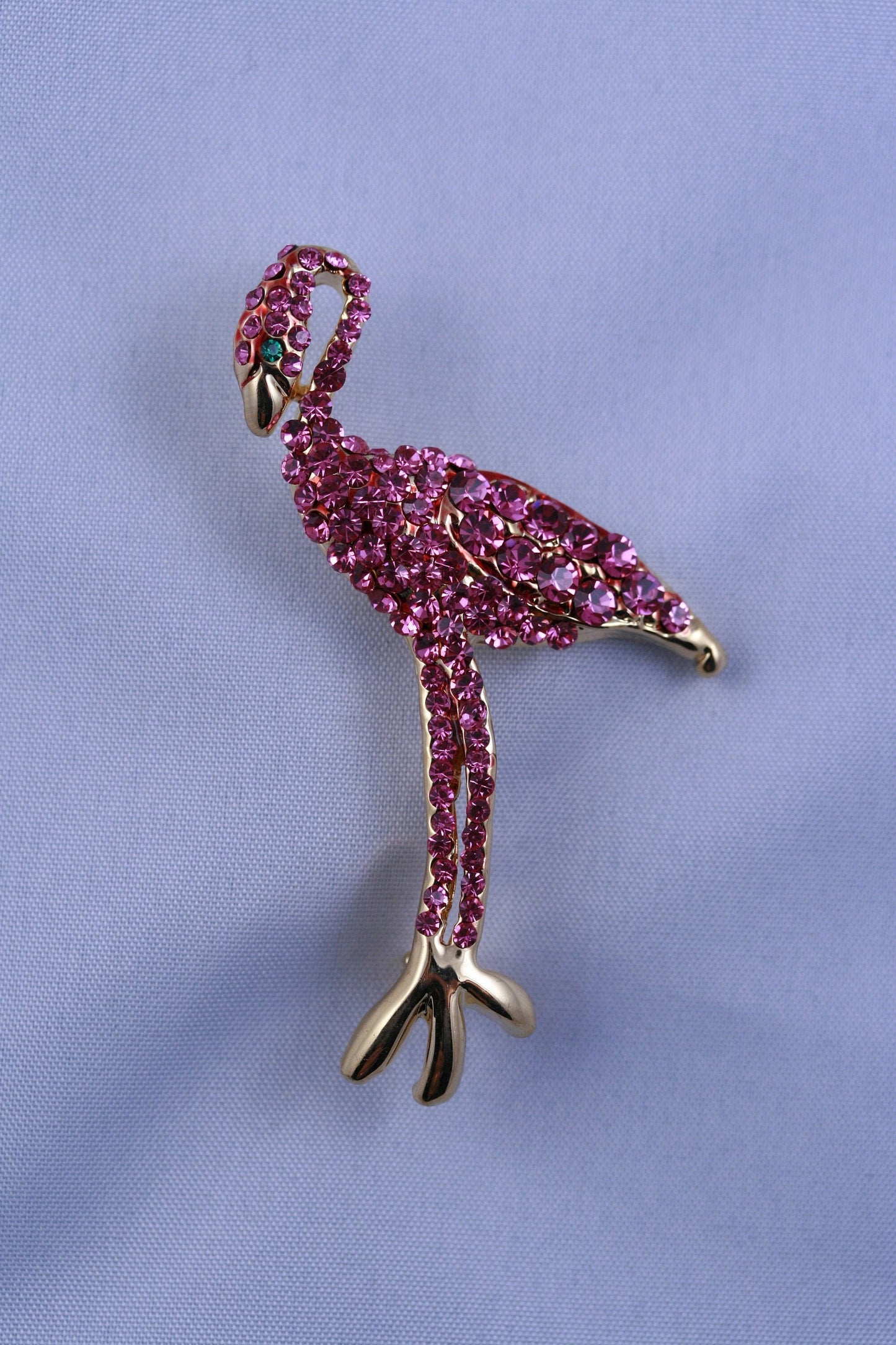 Vintage Large Gold Tone Pink Rhinestone Flamingo Pin Brooch, Holiday Jewerly