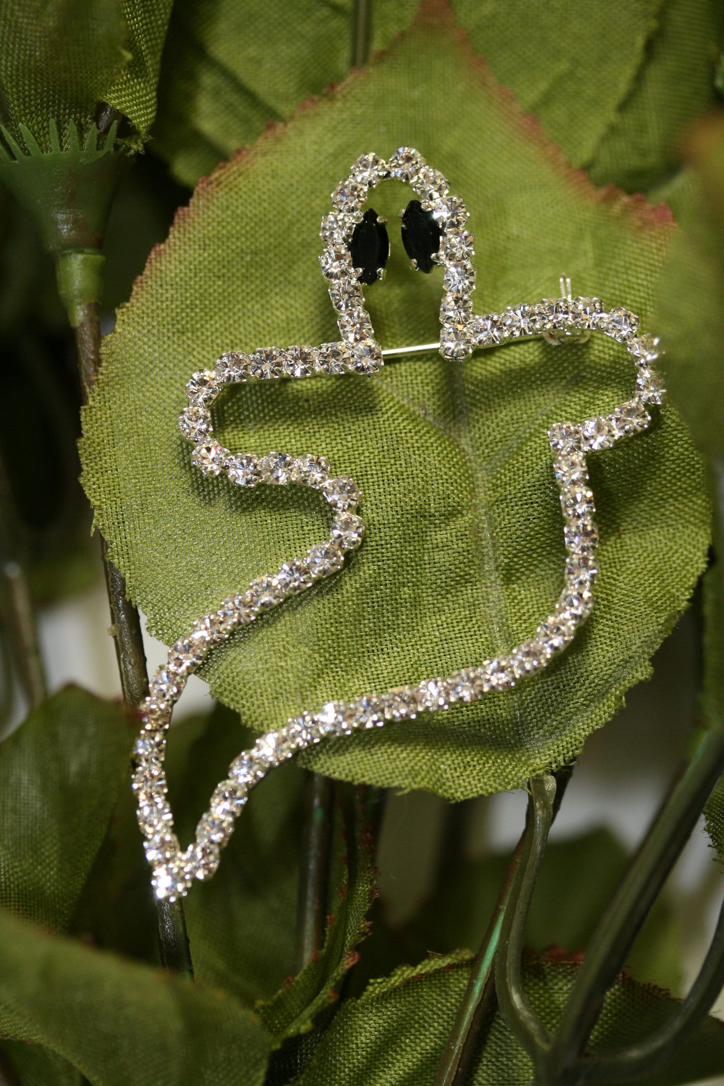 Rhinestone Crystal Outline Ghost Halloween Brooch Pin, White Ghost Brooch,