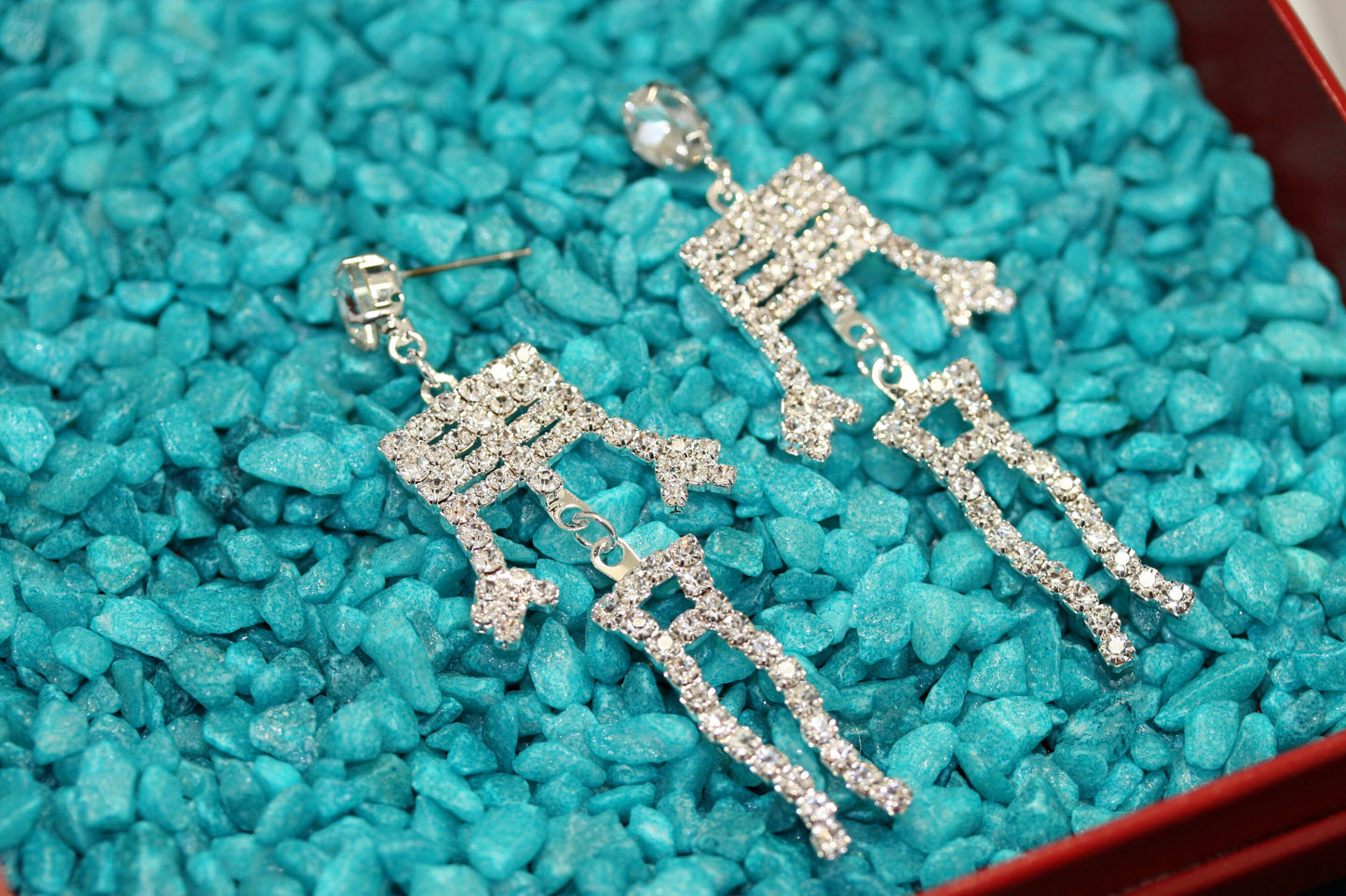 Rhinestone Bling-bling Halloween Skeleton Post Earrings, Crystal Silver Skeleton Earrings