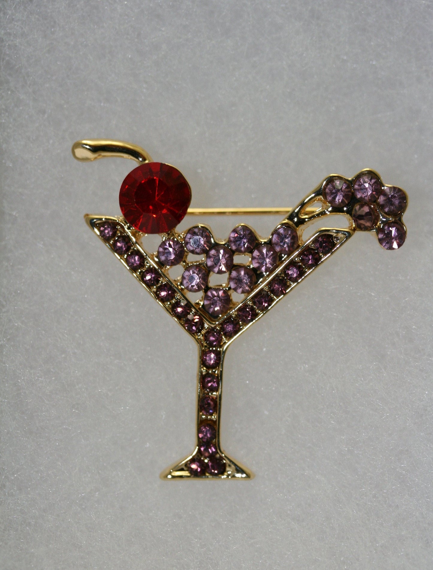 Rhinestone Martini Glass Pin Cocktail Party Pink Crystals Costume Jewelry Brooch