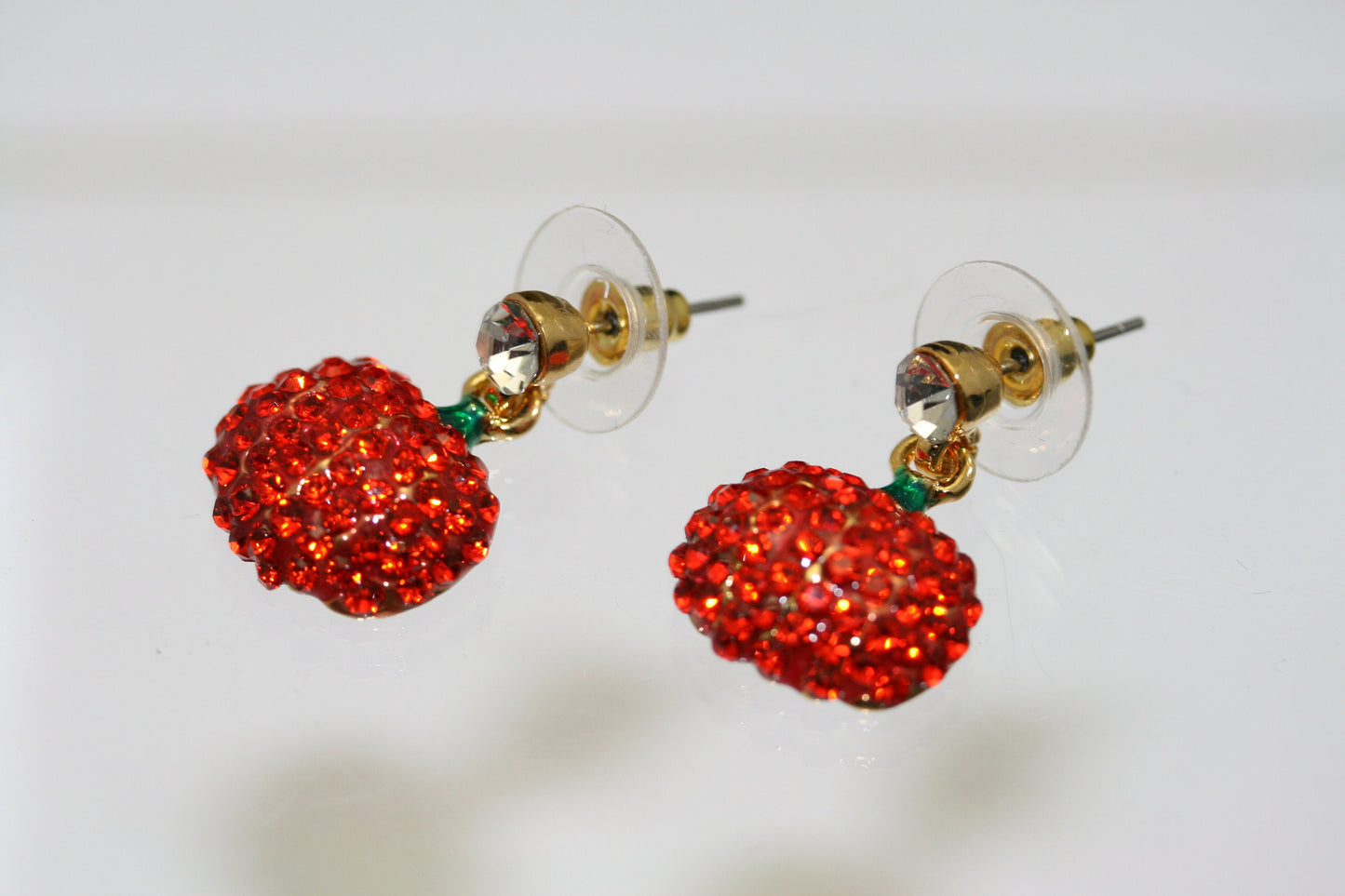 Rhinestone Crystal Halloween Pumpkin Dangle Earring, Solid Orange Pumpkin Earrings, Halloween Earrings Gift For Her
