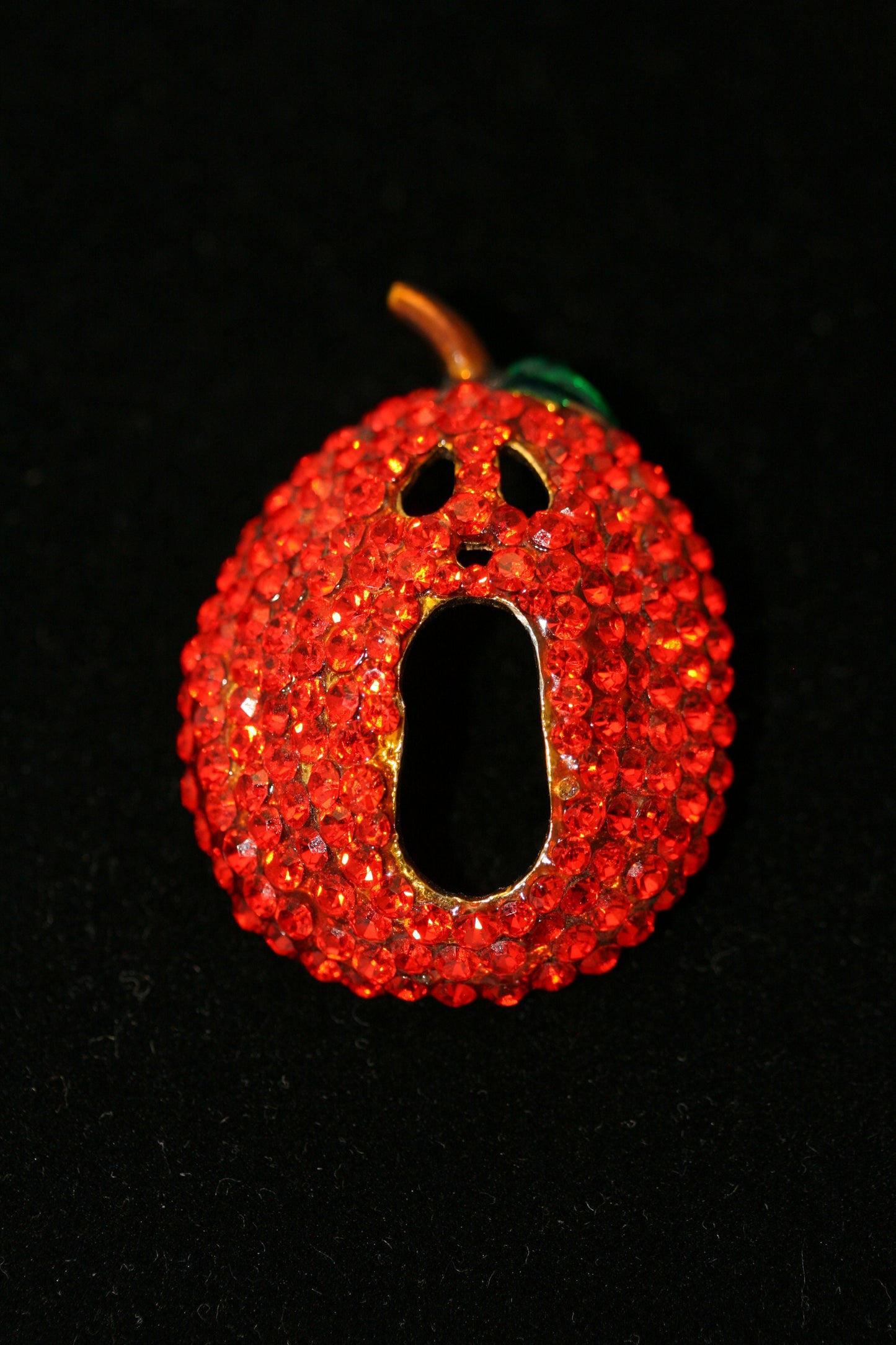 Vintage Crystal Rhinestone Halloween Orange Pumpkin Pin Brooch with Scary Face, Halloween Pumpkin Jewelry