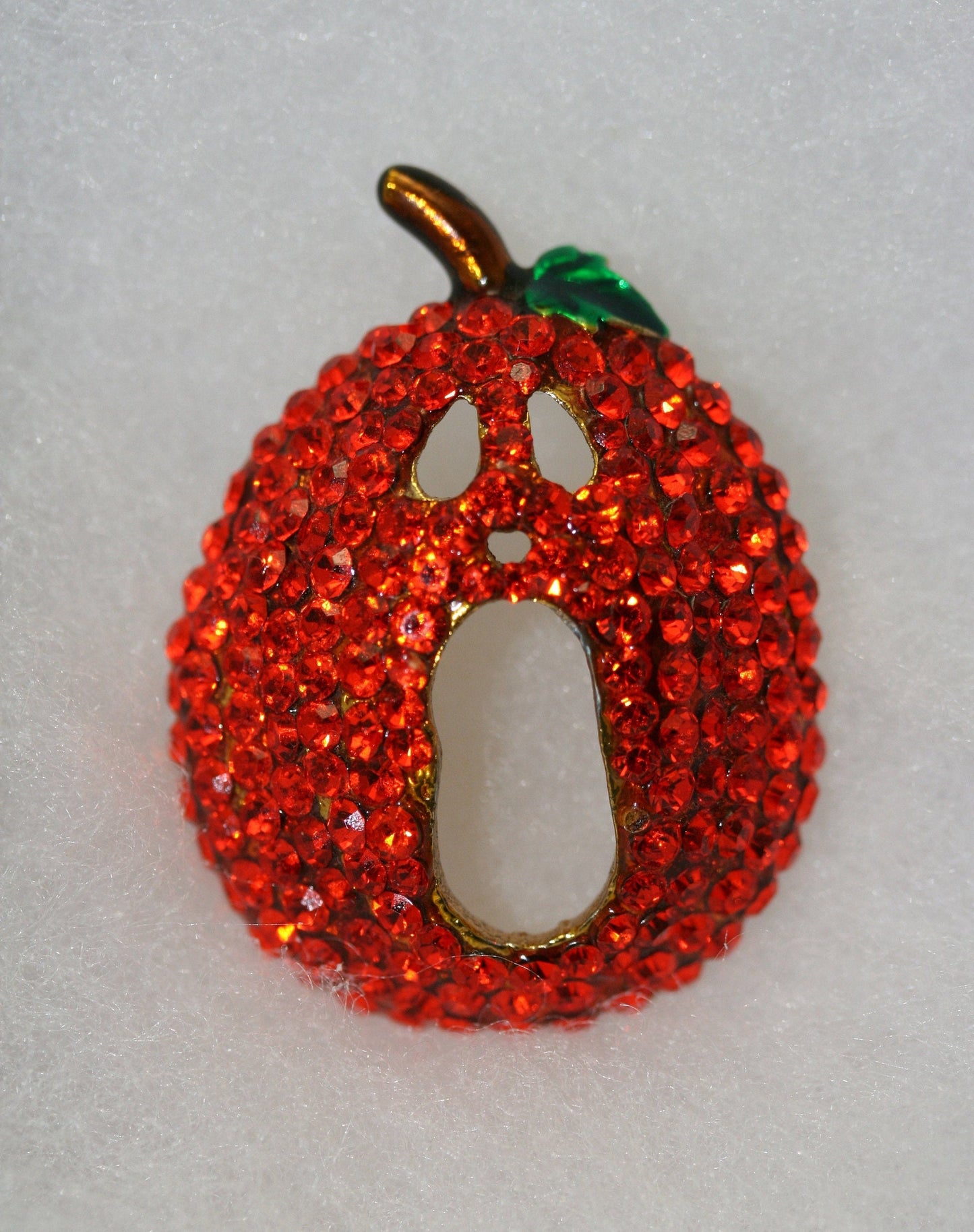 Vintage Crystal Rhinestone Halloween Orange Pumpkin Pin Brooch with Scary Face, Halloween Pumpkin Jewelry