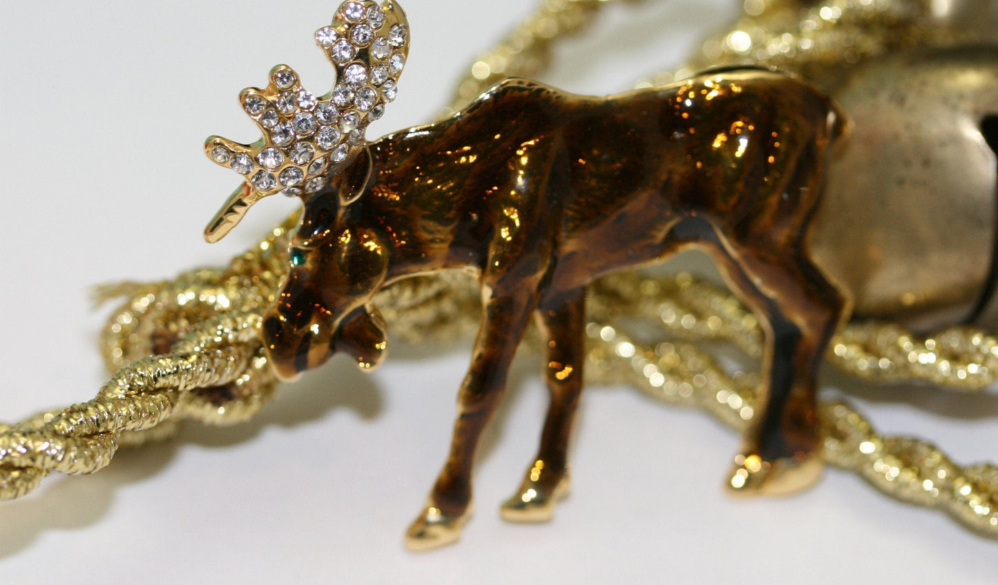 Vintage Moose Pin Crystal Accents on Antlers Brown Gold Tone Moose Brooch, Wild Animal Brooch Jewelry