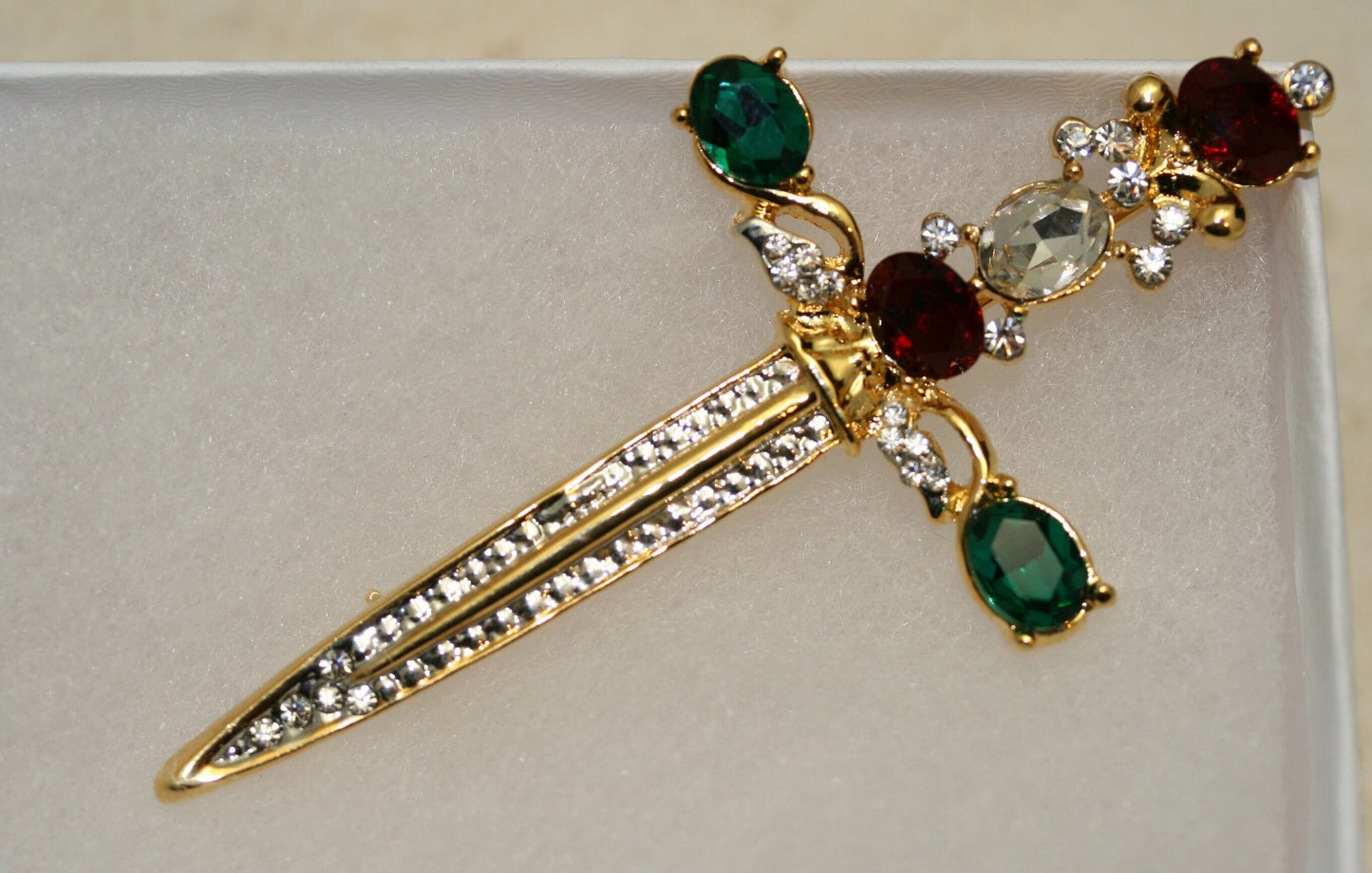 Rhinestone Vintage Sword Brooch, Christine Religious Sword Pin Sword Dagger Saber Pin Brooch Scepter Rhinestone Crystal Jeweled