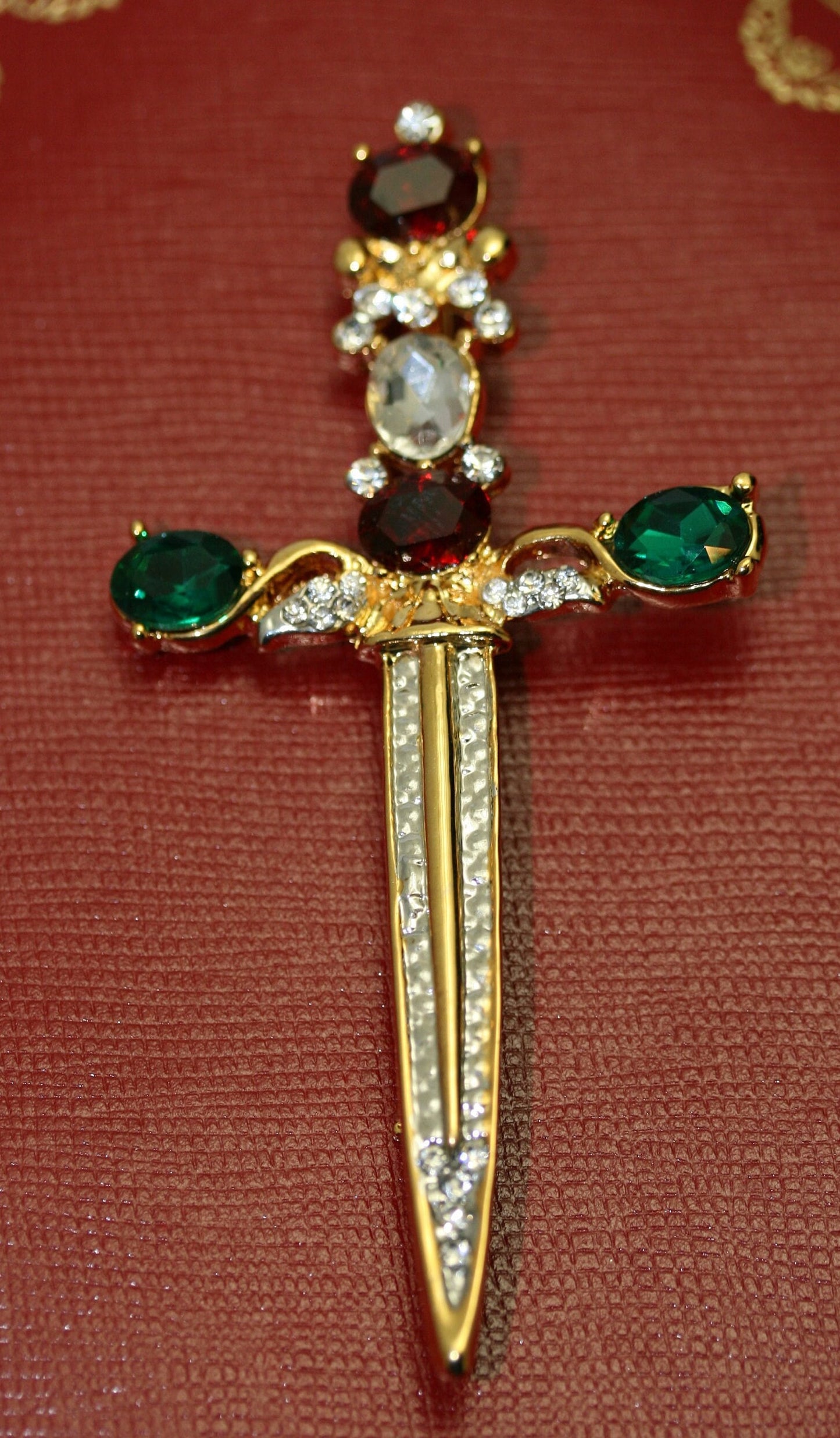 Rhinestone Vintage Sword Brooch, Christine Religious Sword Pin Sword Dagger Saber Pin Brooch Scepter Rhinestone Crystal Jeweled