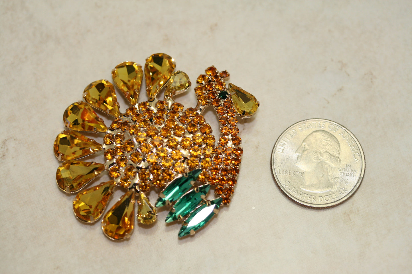 Rhinestone Thanksgiving Turkey Brooch Pin Fall Harvest Crystal Animal Jewelry