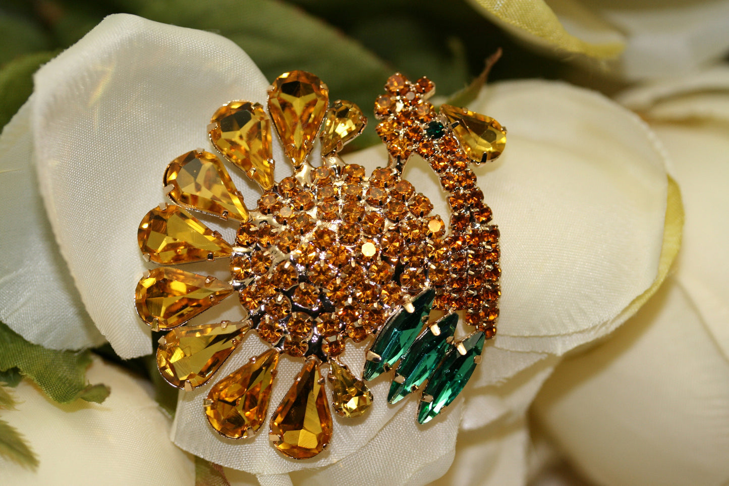 Rhinestone Thanksgiving Turkey Brooch Pin Fall Harvest Crystal Animal Jewelry