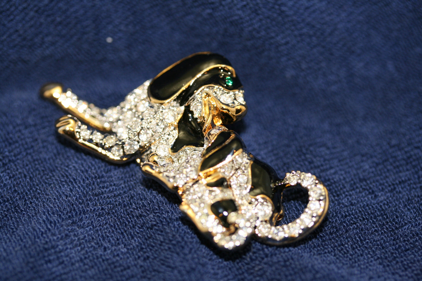 Black Enamel Rhinestone SPANIEL DOG & PUPPY Pin brooch, Dog Puppy Brooch Jewelry