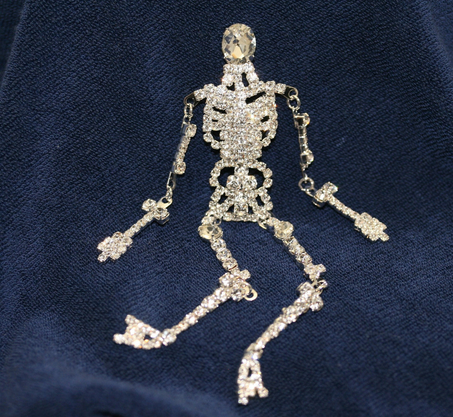 Vintage Fashion Skeleton Halloween Rhinestone Dangling Brooch Pin