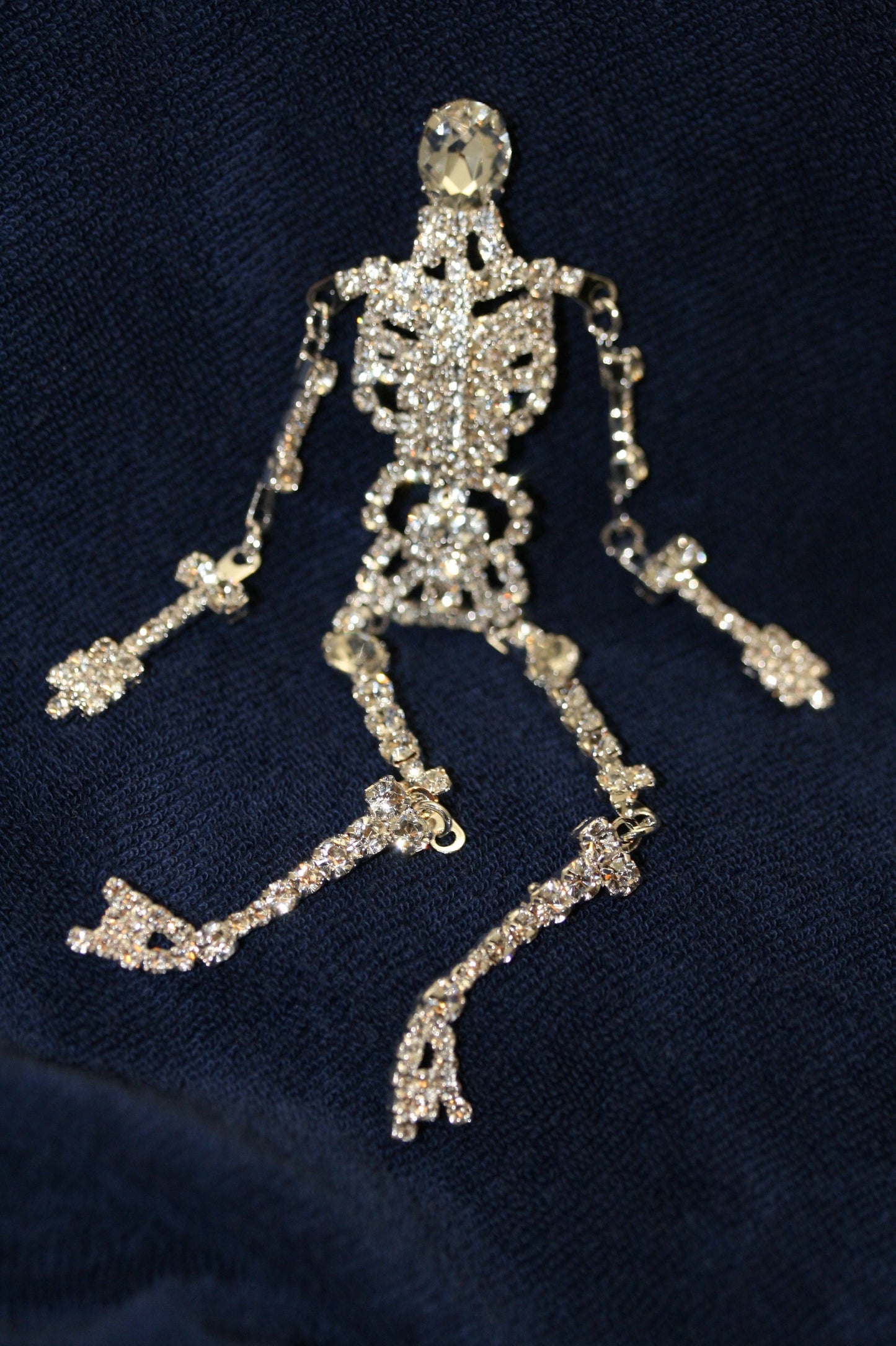 Vintage Fashion Skeleton Halloween Rhinestone Dangling Brooch Pin