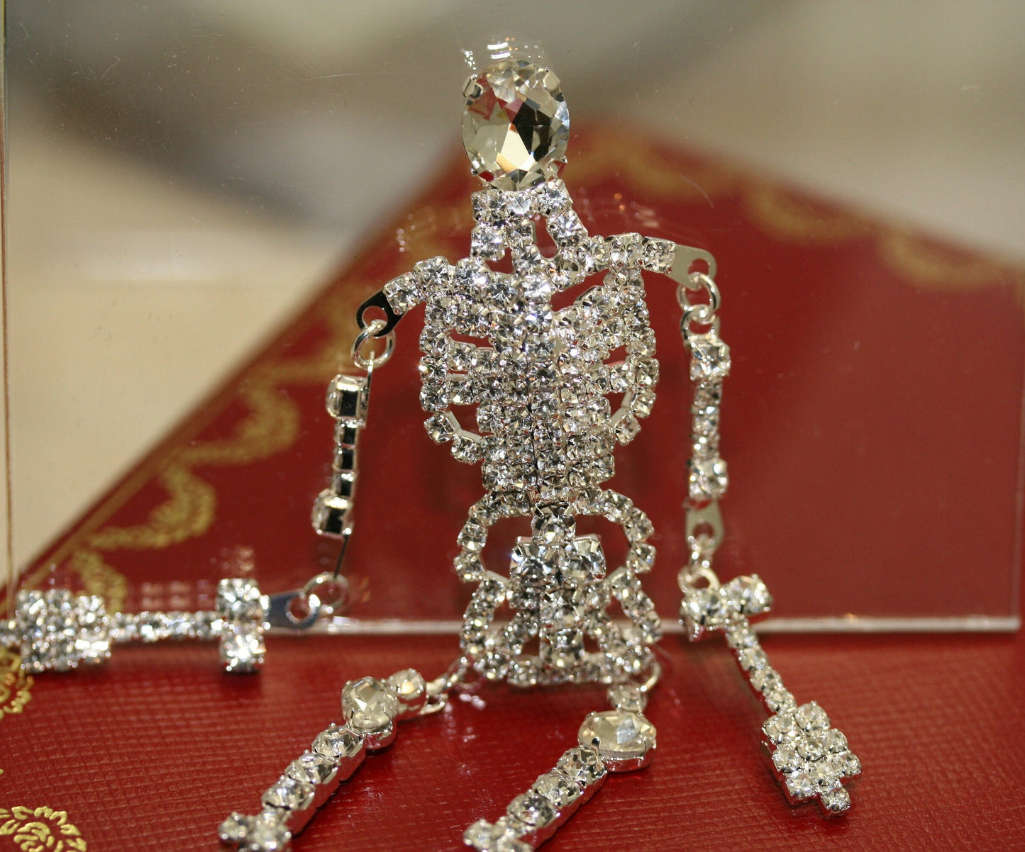Vintage Fashion Skeleton Halloween Rhinestone Dangling Brooch Pin