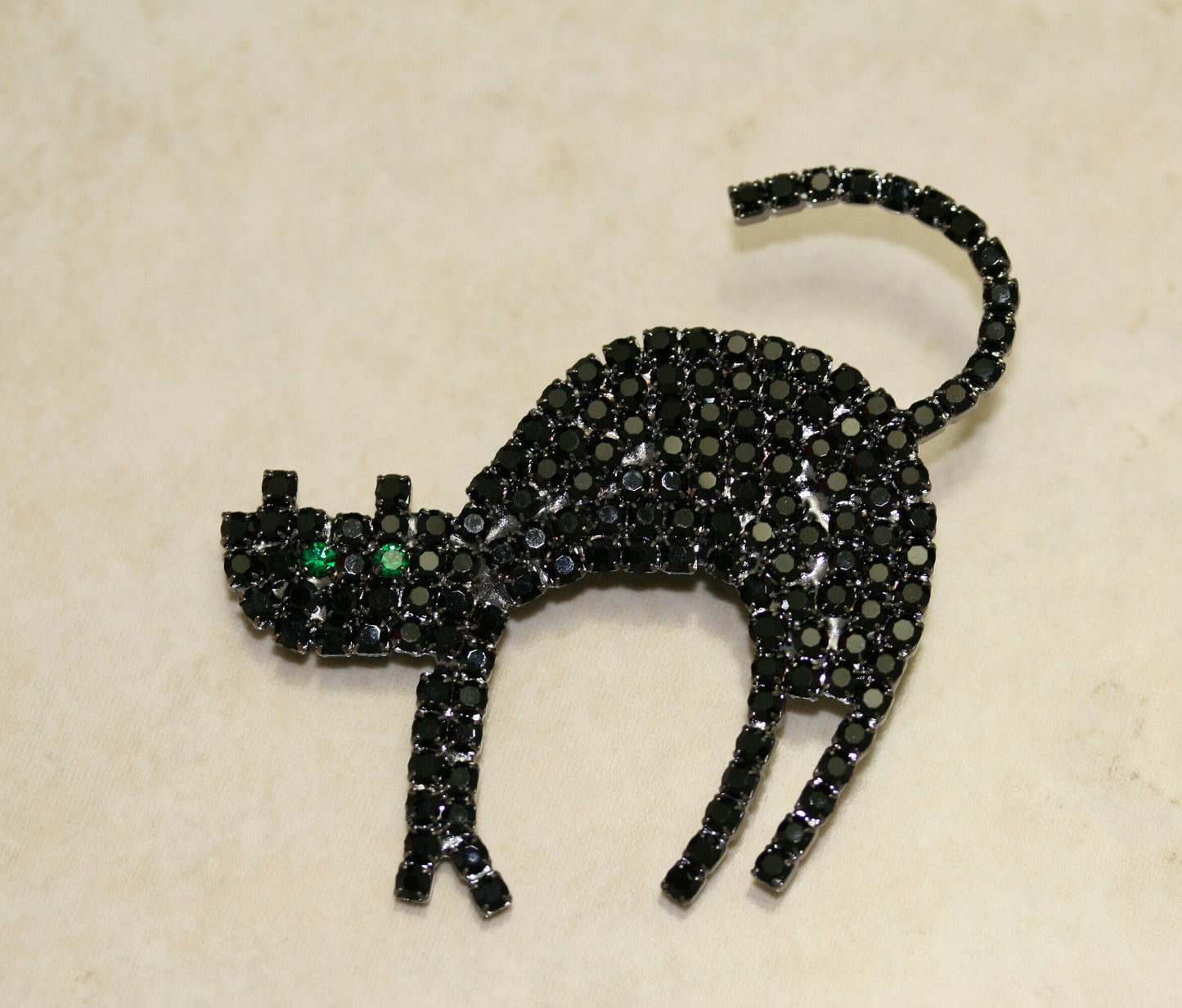 Black Cat Pin, Rhinestone Halloween Black Spooky Cat Brooch Pin, Crystal Black Cat Brooch