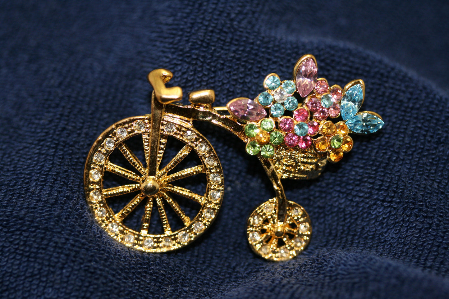 Flower Basket Crystal Bicycle Pin Brooch