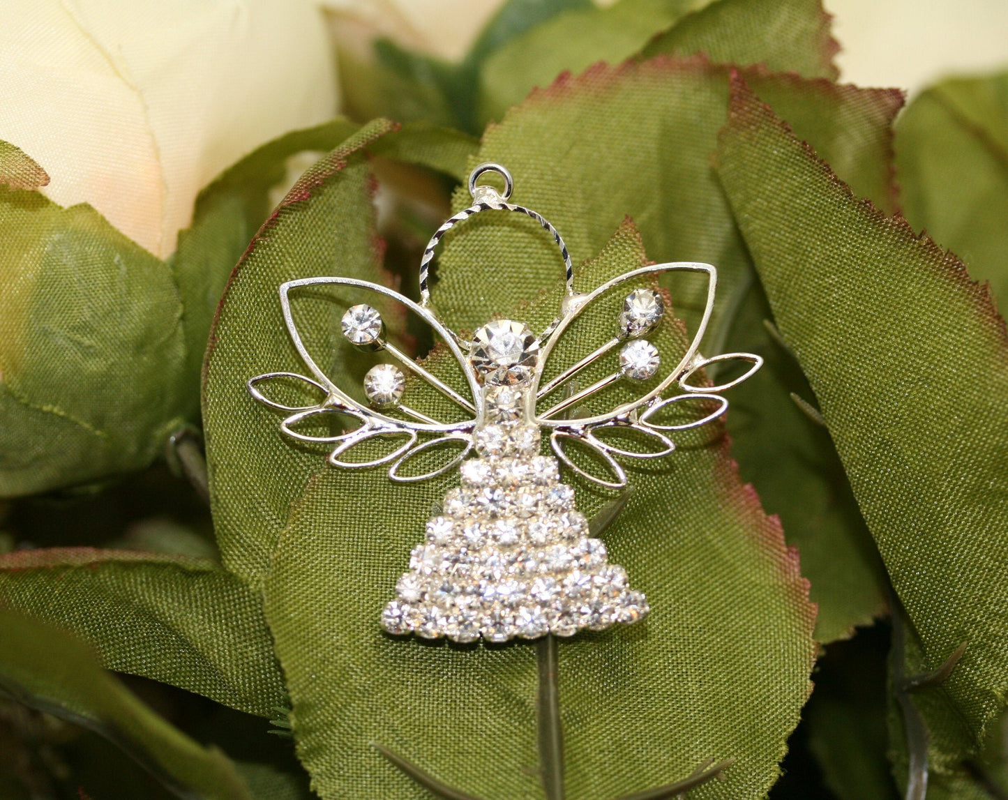 Silver Clear Rhinestone Angel Pendant, X-mas, Wedding, Anniversary Gift Deceleration and More