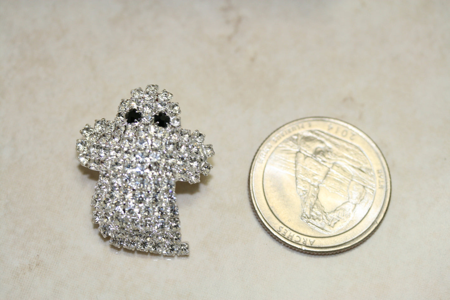Adorable Rhinestone Baby Ghost Halloween Pin Brooch, Silver Planted Ghost Earrings, Halloween Costume Ghost Jewelry Set