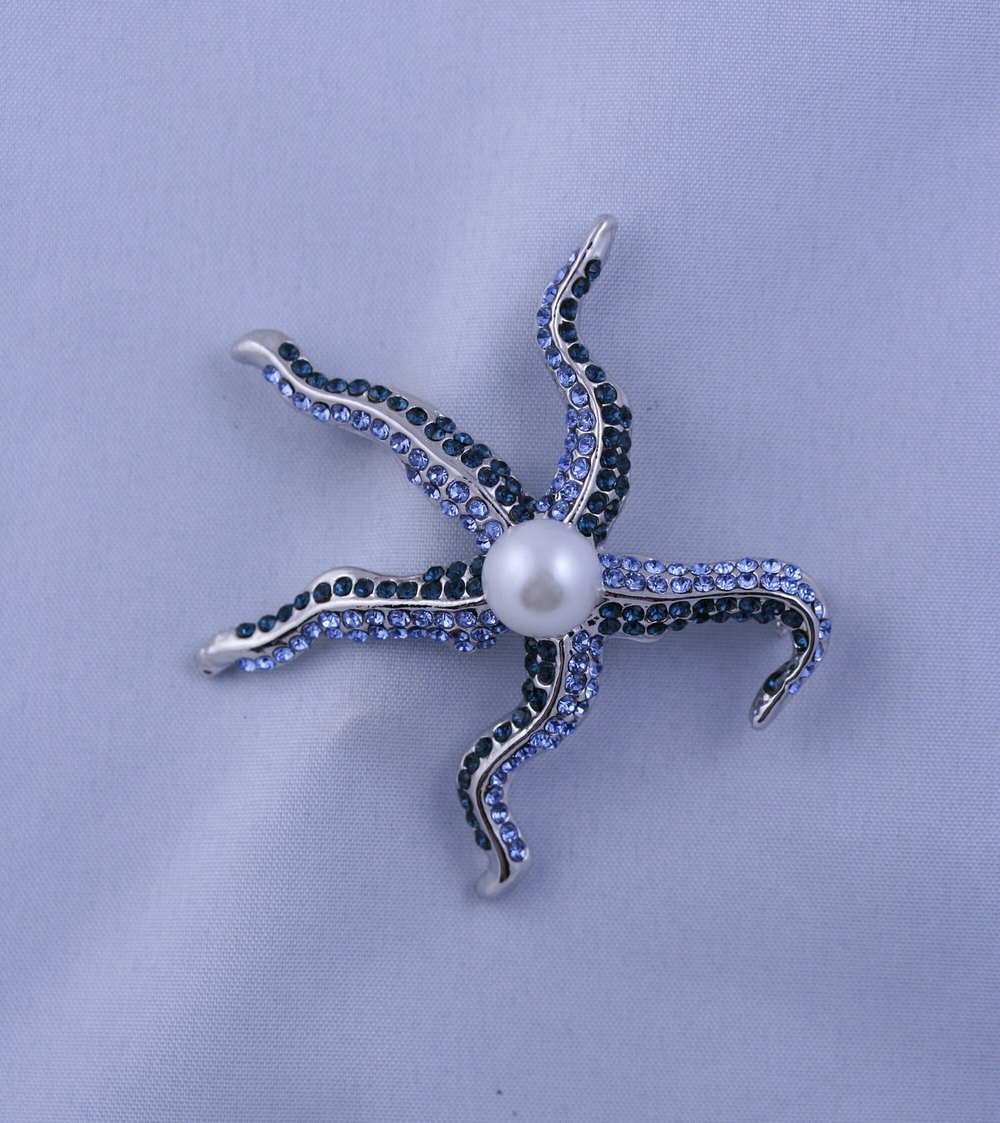 Vintage Style Rhinestone Crystal Starfish with Pearl Brooch Pin