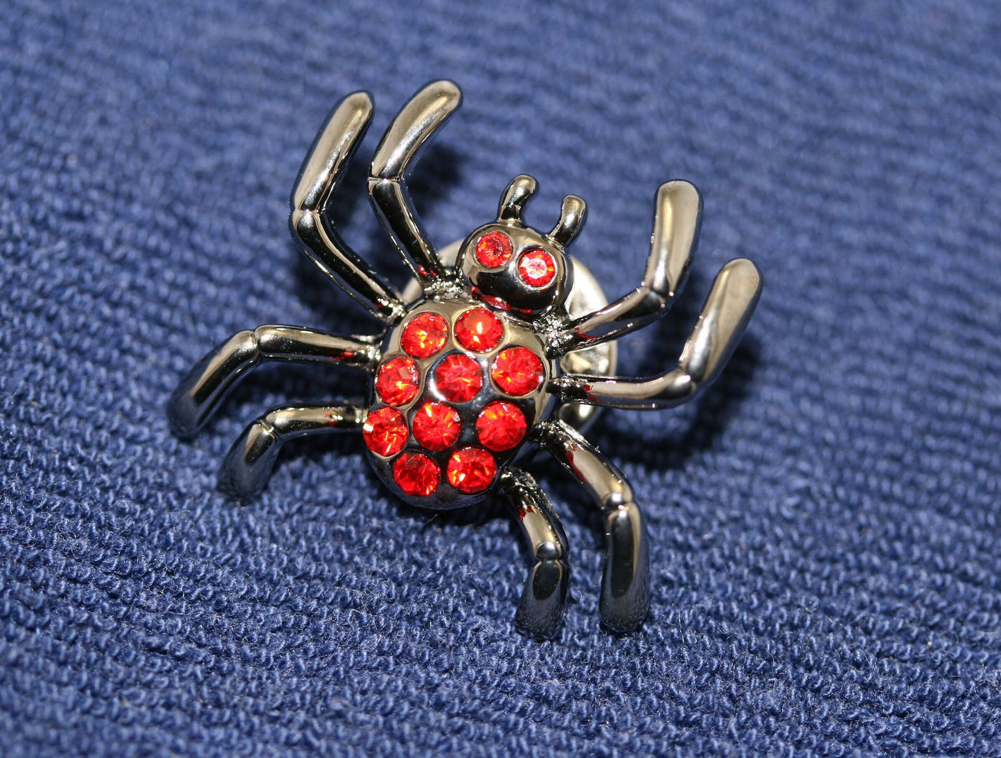 Antique Brass Tone Enamel Ruby Red Rhinestone Crystal Spider Vintage Inspired Pin Brooch