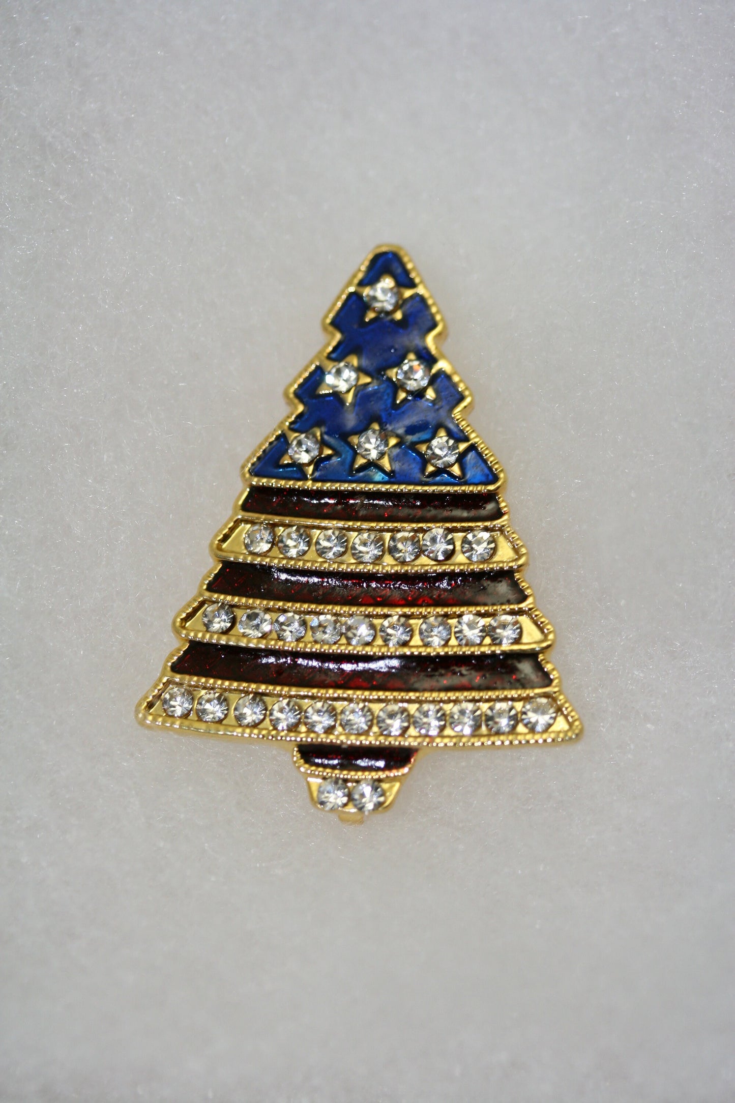 Rhinestone Patriotic Christmas Tree Holiday Brooch Pin And Earring Set, 4th July Red White Blue Patriotic Jewelry Set