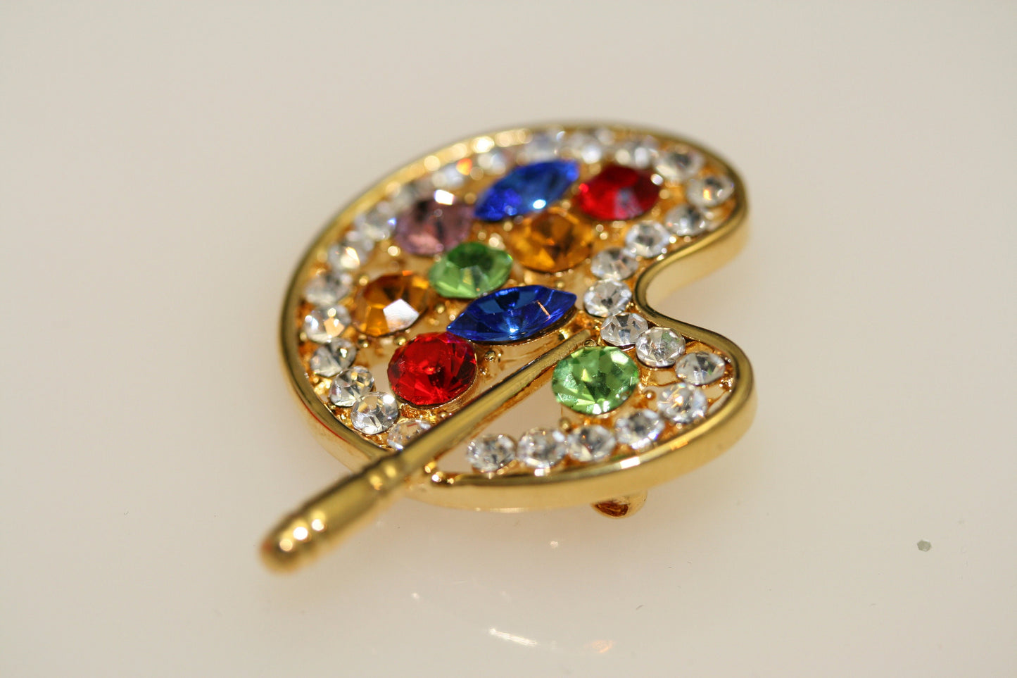 Artist Painting Palette Pin Brooch New Gold Tone Crystal Accents Jewelry Brooch
