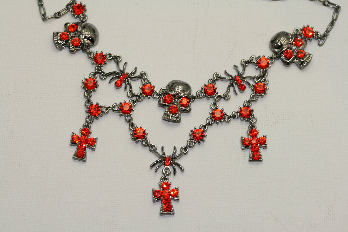 Halloween Rhinestone Spider Skull Choker Necklace Vintage Cross Jewelry