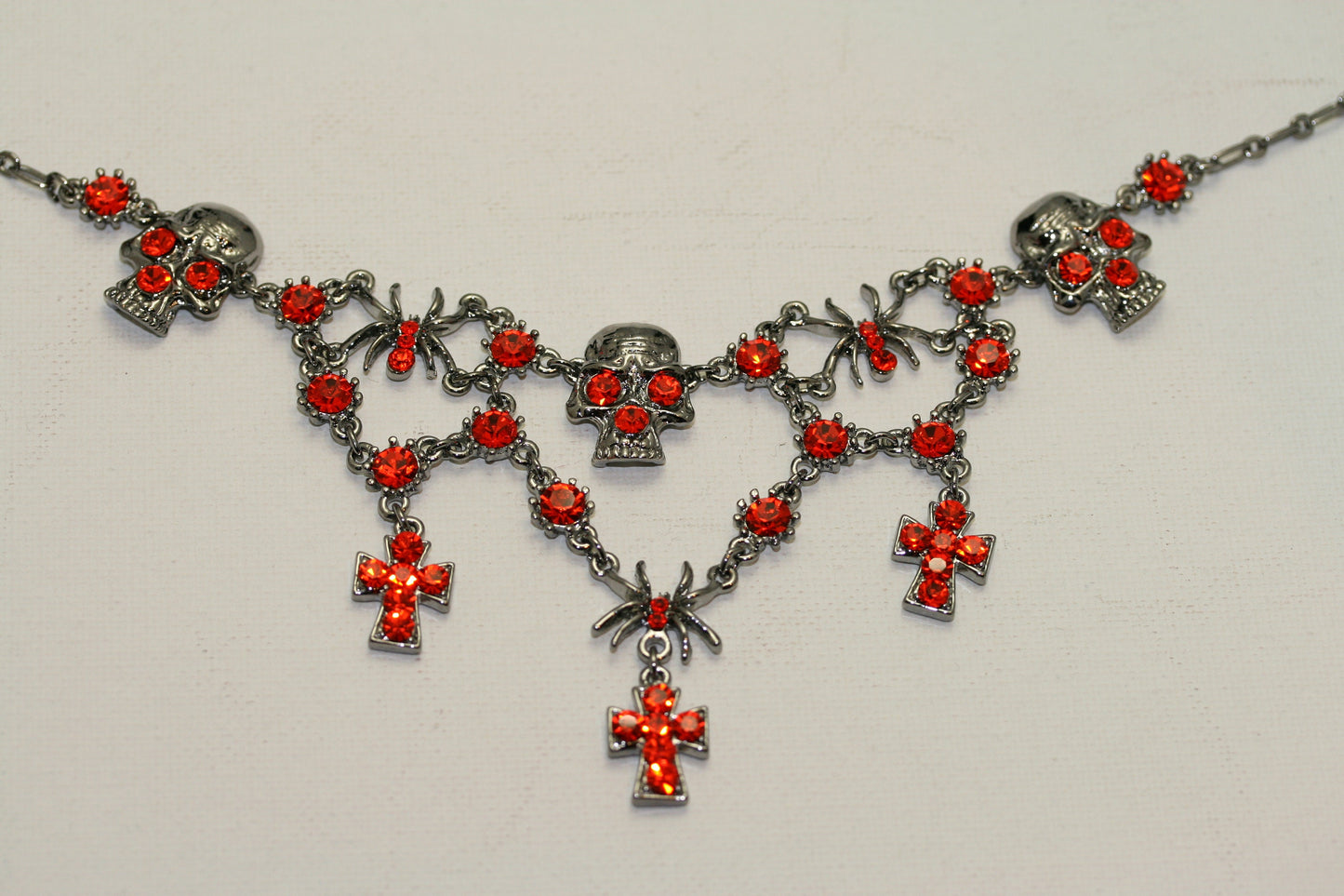 Halloween Rhinestone Spider Skull Choker Necklace Vintage Cross Jewelry