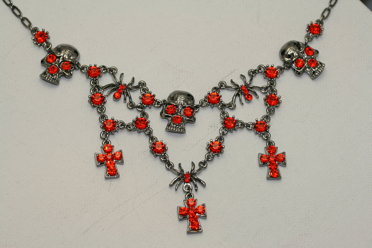 Halloween Rhinestone Spider Skull Choker Necklace Vintage Cross Jewelry