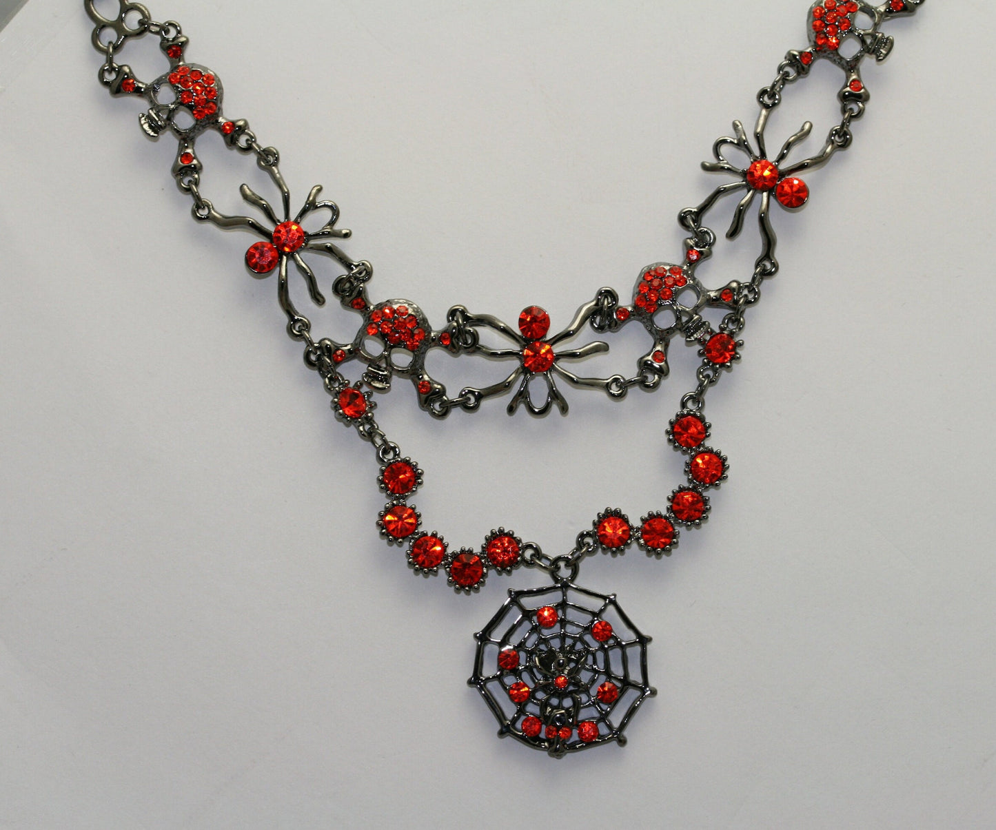 Vintage Halloween Rhinestone Spider, Web, Skull Choker Necklace Jewelry