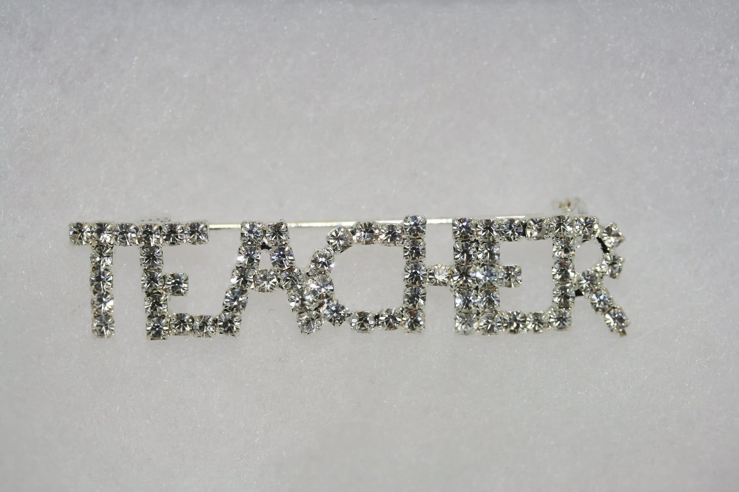 Clear Rhinestone Silver-Plated "TEACHER" Brooch Pin, Word Teacher Pin