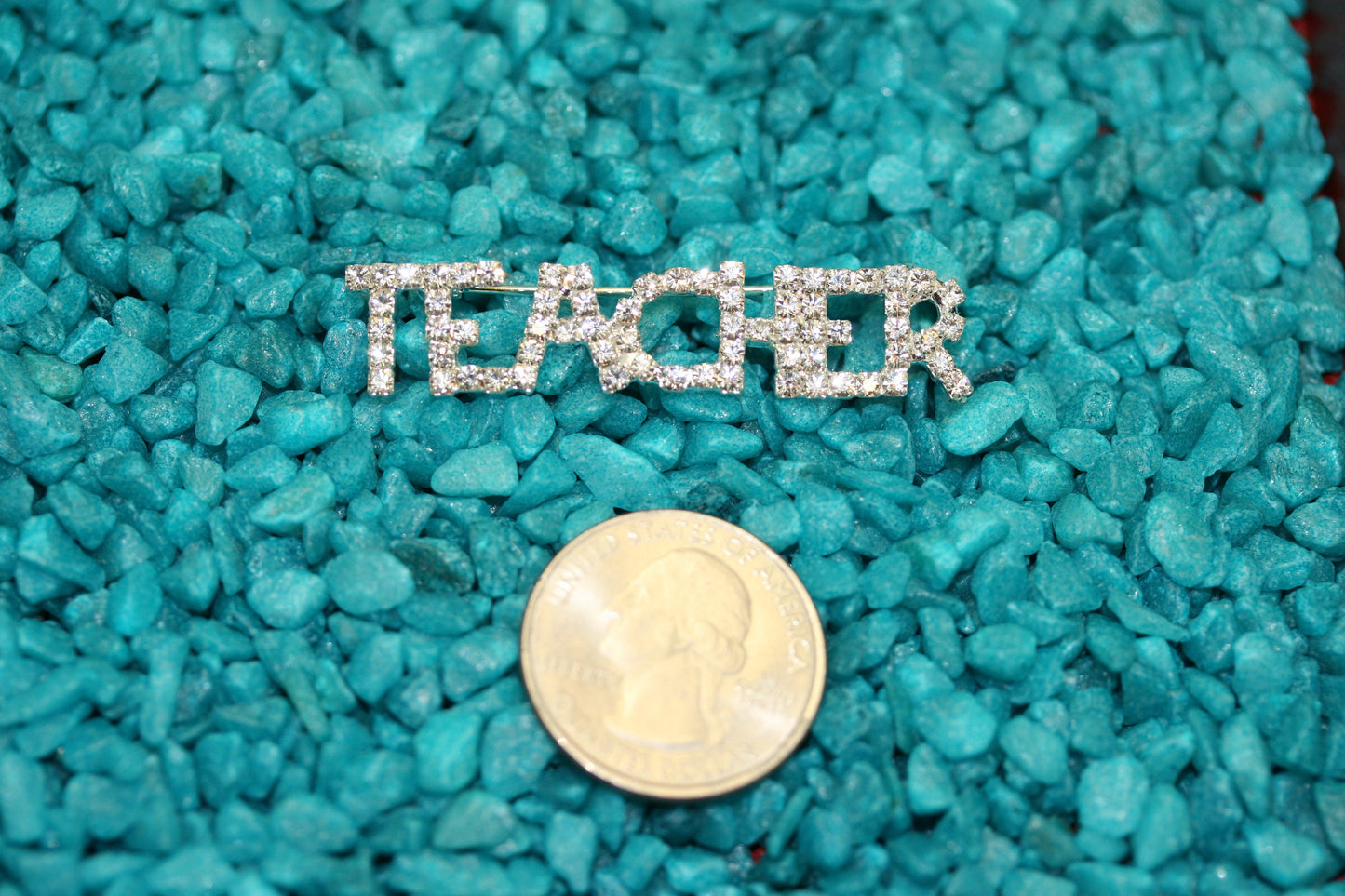 Clear Rhinestone Silver-Plated "TEACHER" Brooch Pin, Word Teacher Pin