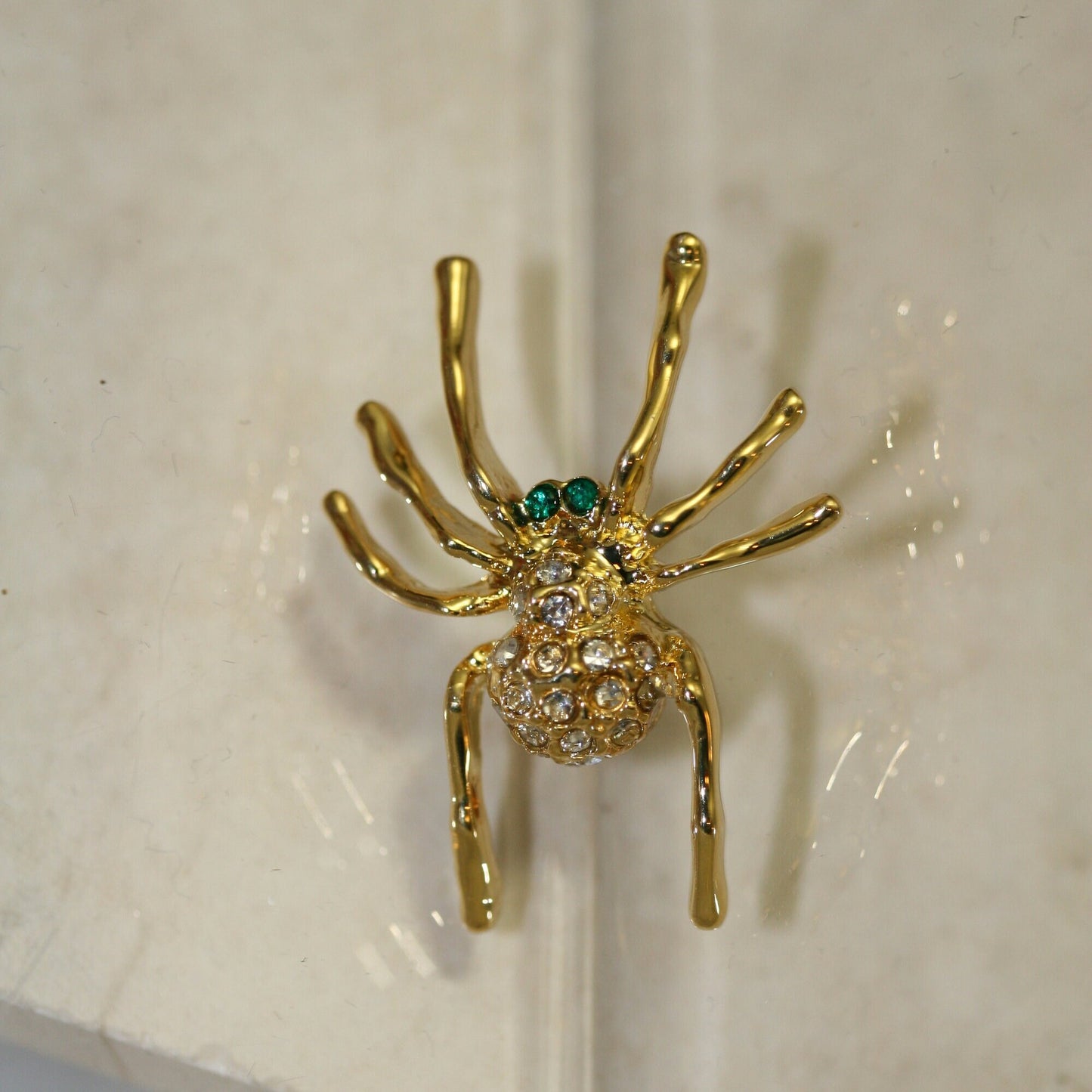 Halloween Spider tack pin , Rhinestones pave and gold tone insect Brooch Pin