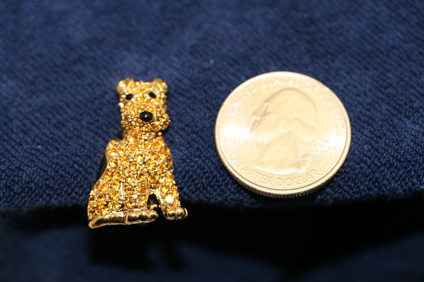 Airedale Terrier Dog Pin Citrine Rhinestone Crystal Brooch With Match Clip On Earring Vintage