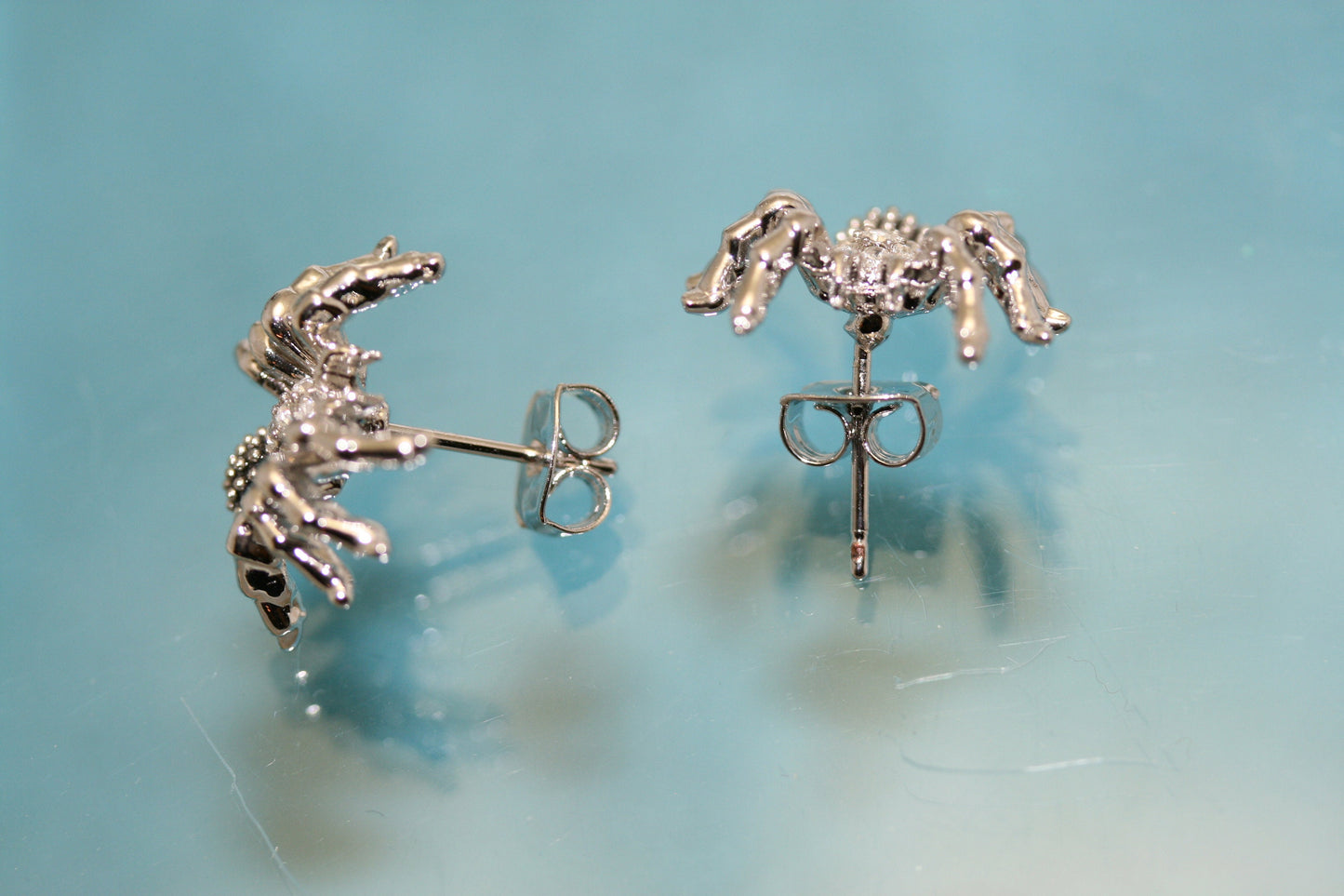 Halloween Insect Silver Tone Metal with Rhinestones Spider Charms Necklace And Earring Jewelry Set