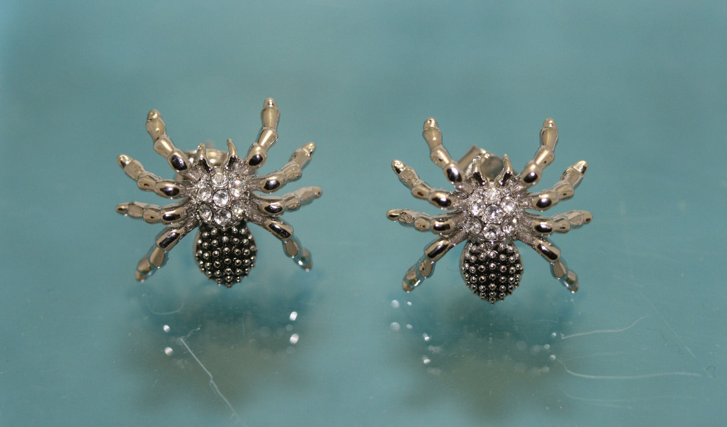 Halloween Insect Silver Tone Metal with Rhinestones Spider Charms Necklace And Earring Jewelry Set