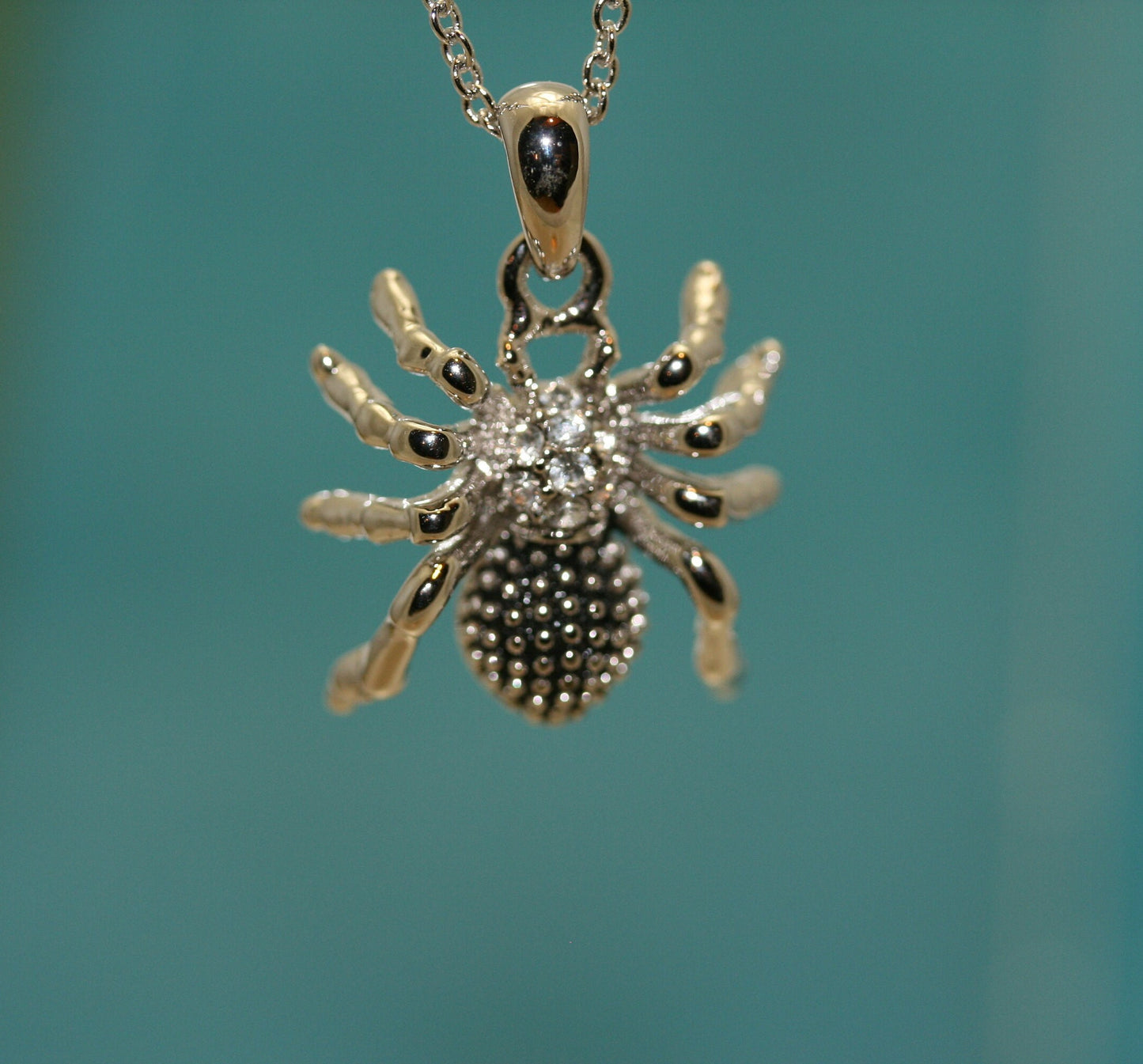 Halloween Insect Silver Tone Metal with Rhinestones Spider Charms Necklace And Earring Jewelry Set