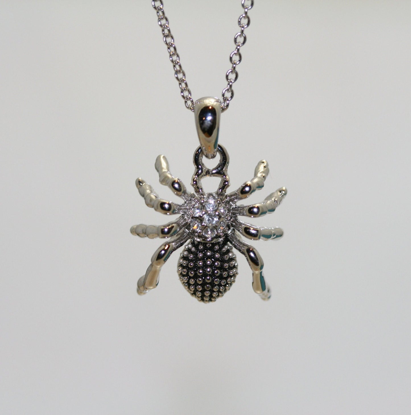 Halloween Insect Silver Tone Metal with Rhinestones Spider Charms Necklace And Earring Jewelry Set