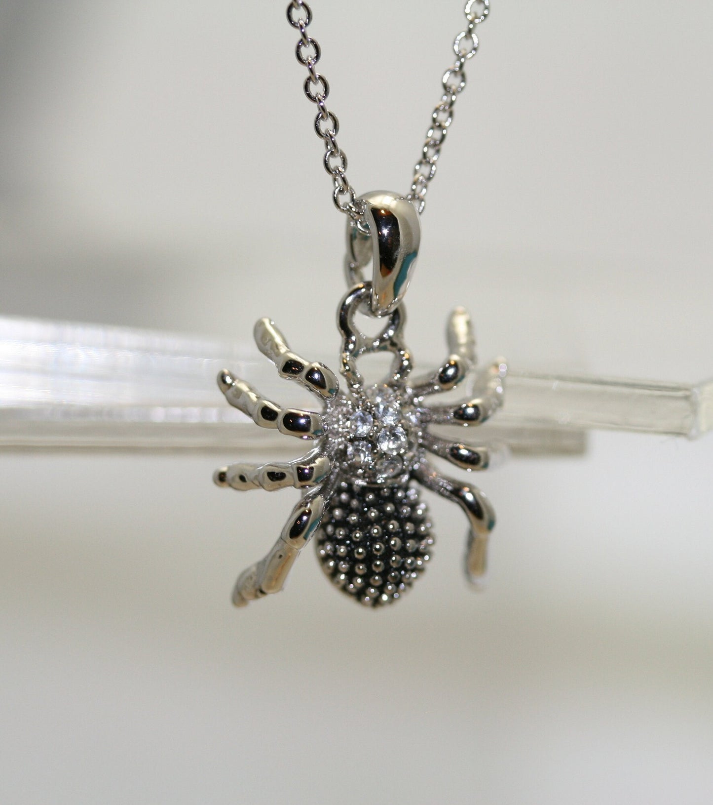 Halloween Insect Silver Tone Metal with Rhinestones Spider Charms Necklace And Earring Jewelry Set